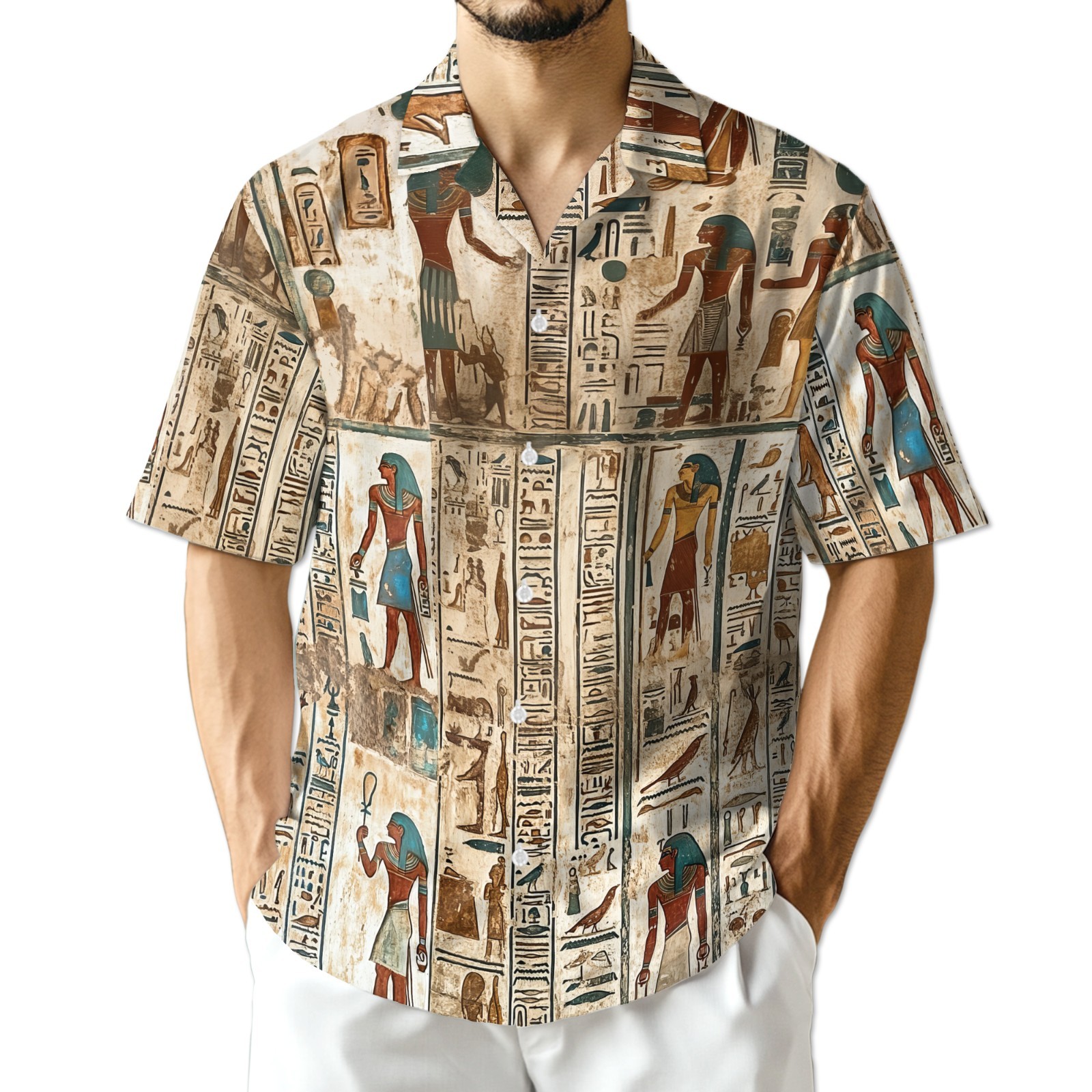 Ancient Egyptian Hawaiian Shirt Pharaoh Hieroglyph Summer Button Up