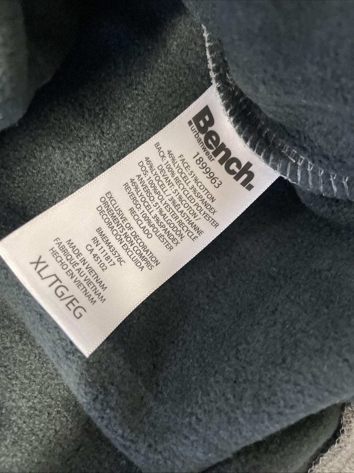 BENCH Urbanwear Sweatshirt Thermal Fleece Crewneck Pullover Waffle GRAY XL NEW