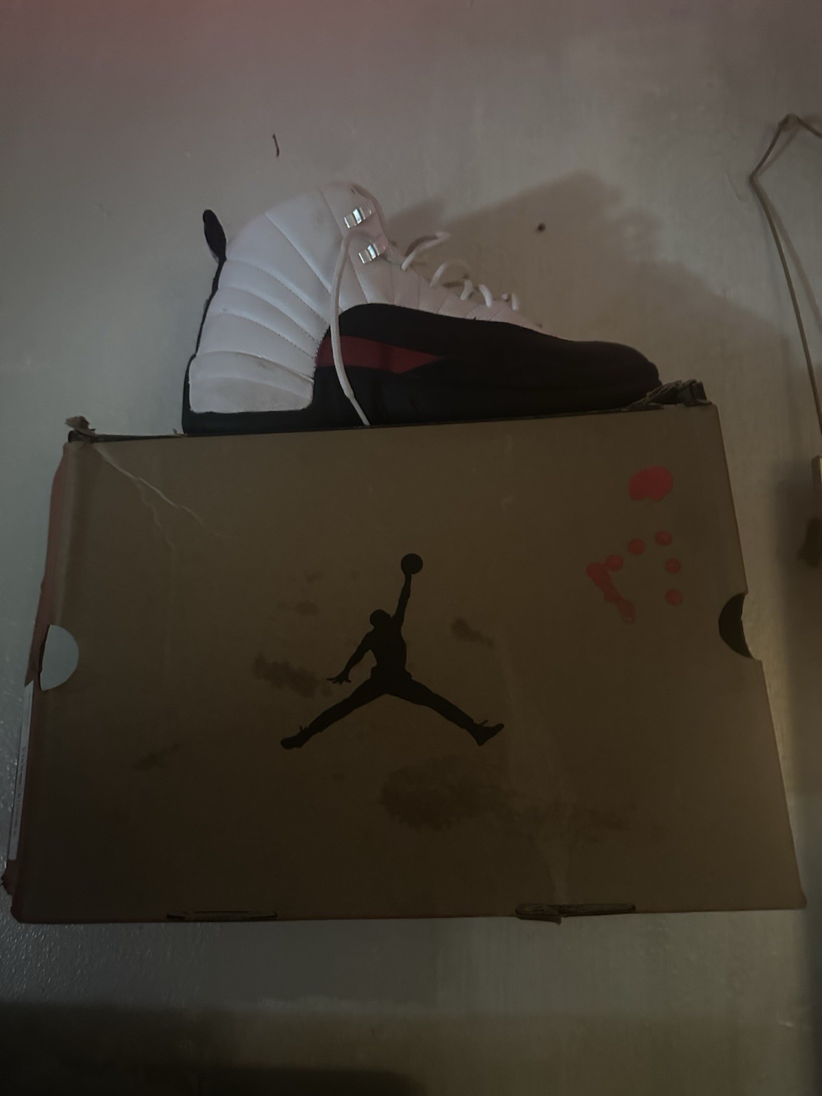 Jordan Air Jordan 12 High Top Basketball Sneakers Leather White Black Red NIB