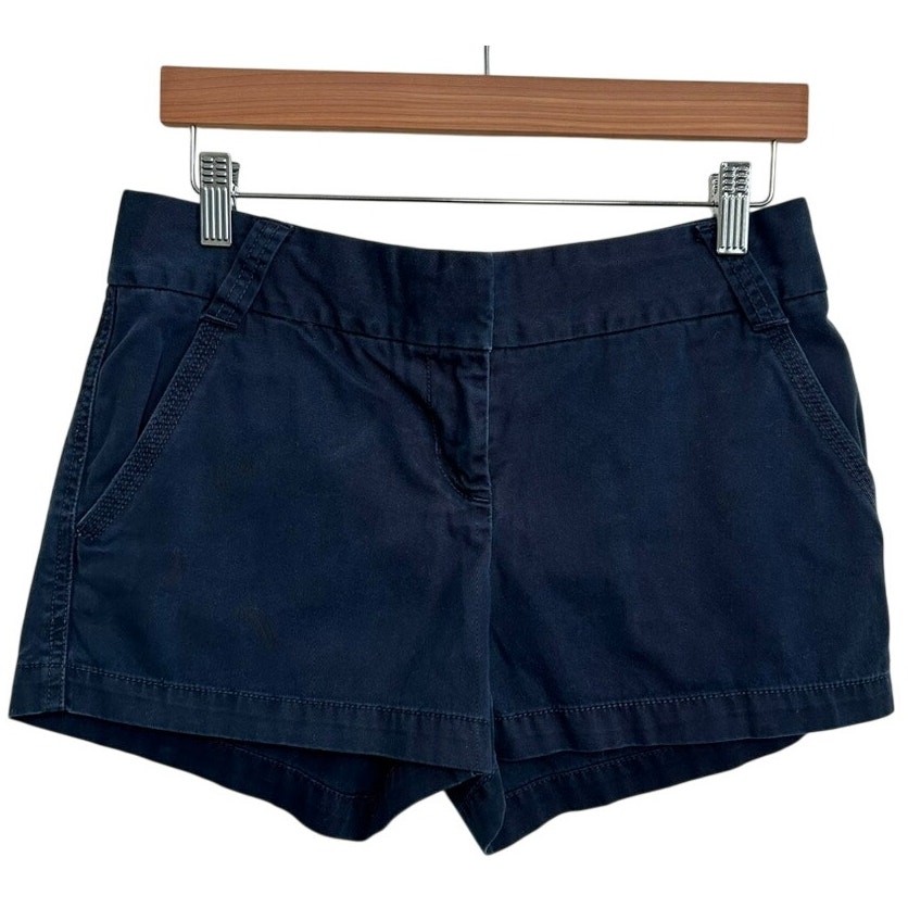 J. Crew City Fit Chino Shorts 4 Navy Cotton Preppy Classic 3″ Inseam Twill EUC