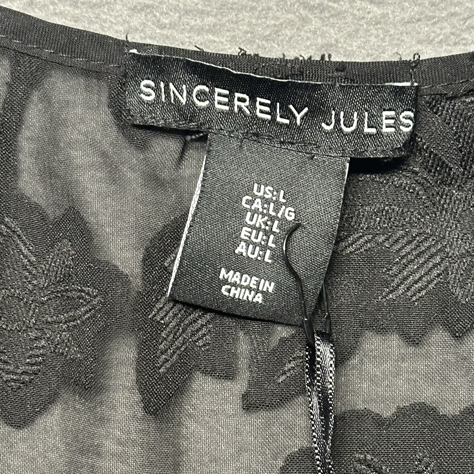 Sincerely Jules Womens Large Peplum Blouse Black Floral Sheer Smocked Puff NWT