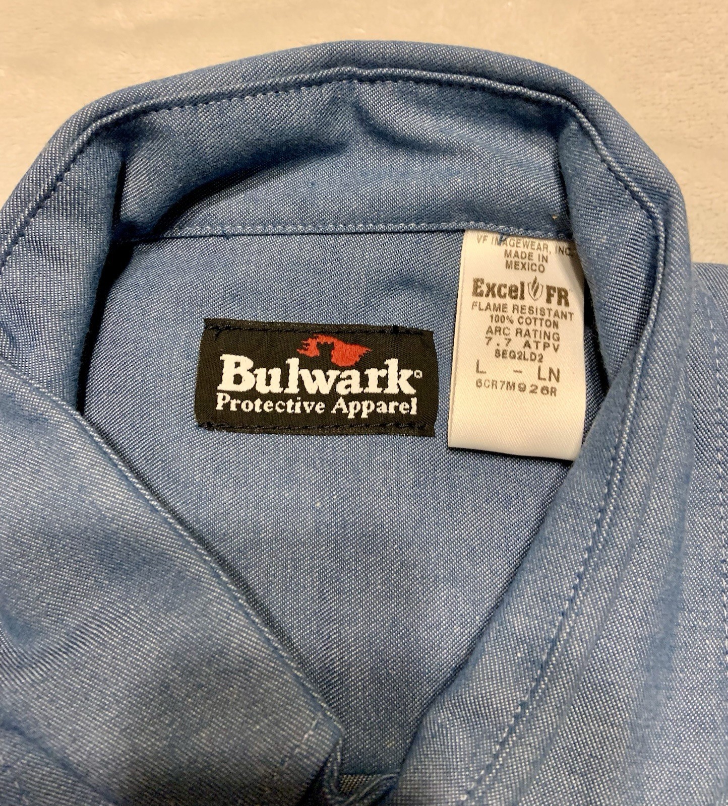 Bulwark Shirt Mens L Blue Solid Long Sleeve Button Up Flame Resistant FR