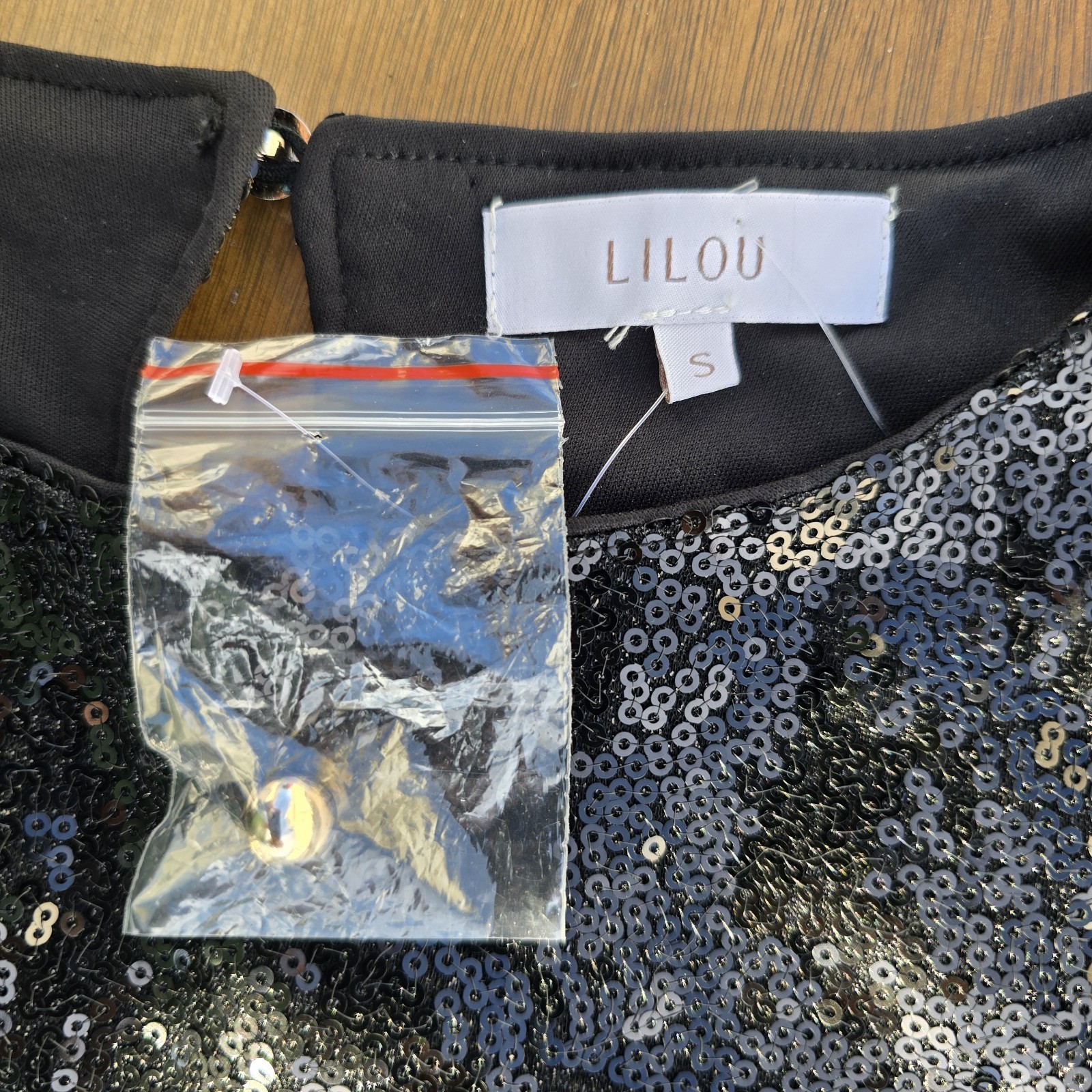 LILOU Black Sequin Sheath Mini Dress Balloon Long Sleeve Party/Cocktail S