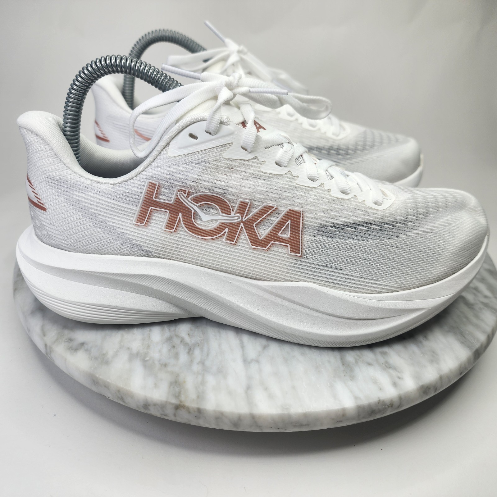 Hoka One One Mach 7 White Rose Gold Running Shoe’s Women’s Size 8.5D 1171906FTRS