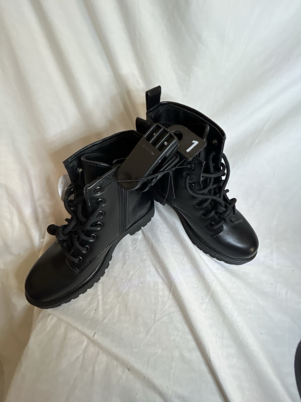 Wonder Nation Girls Size 1 Combat Boots Black Zipper And Lace Up