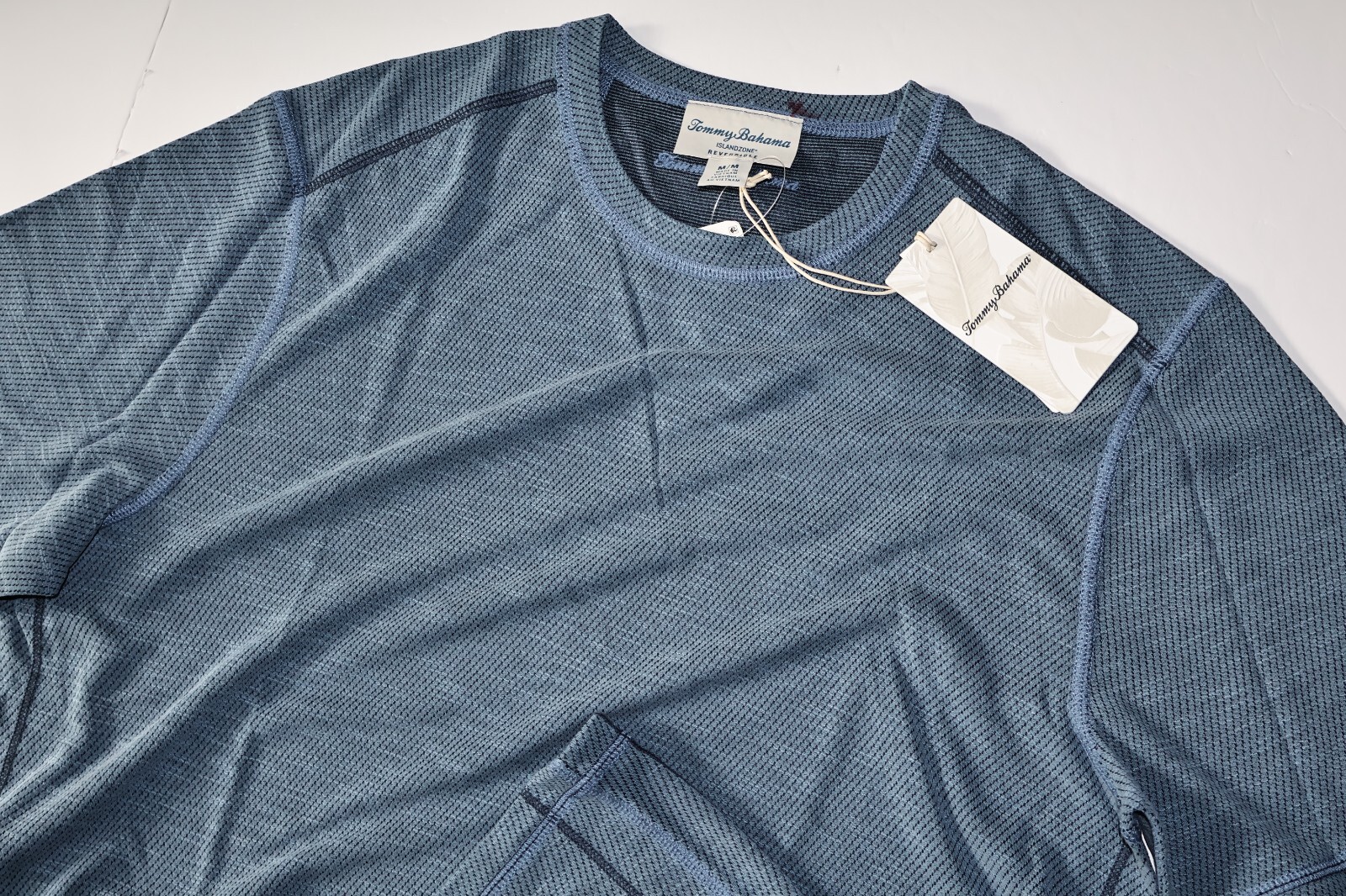 Tommy Bahama T Tee Shirt Flip Sky Reversible Crew Ocean Deep Blue SS Medium M