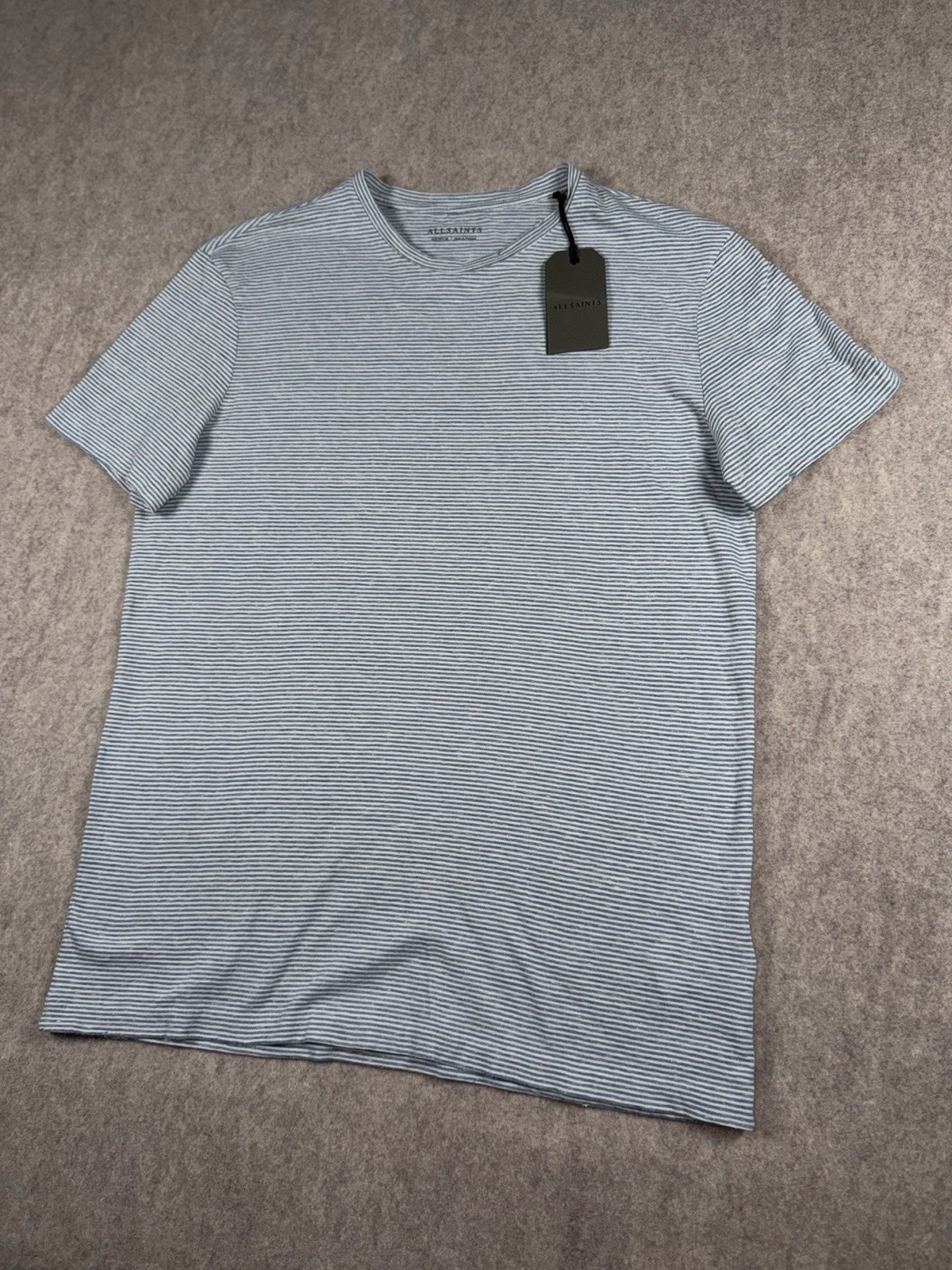All Saints Sky Blue Chalk White Short Sleeve Crew T-Shirt Medium Designer MD004J