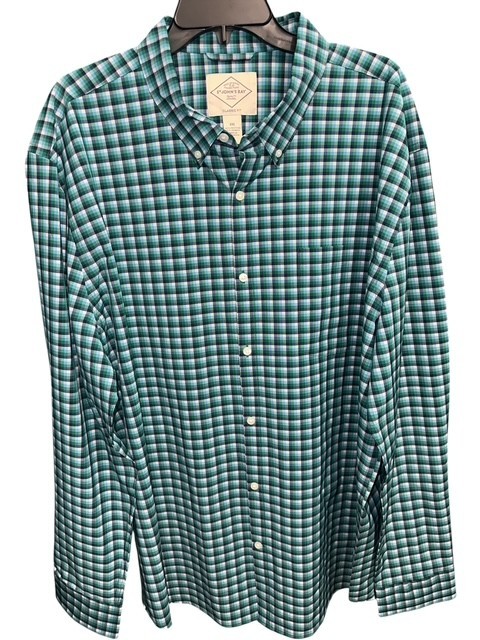 St Johns Bay XXL Shirt Teal Blue Plaid Lightweight Classic Fit Quick Dry Breaths