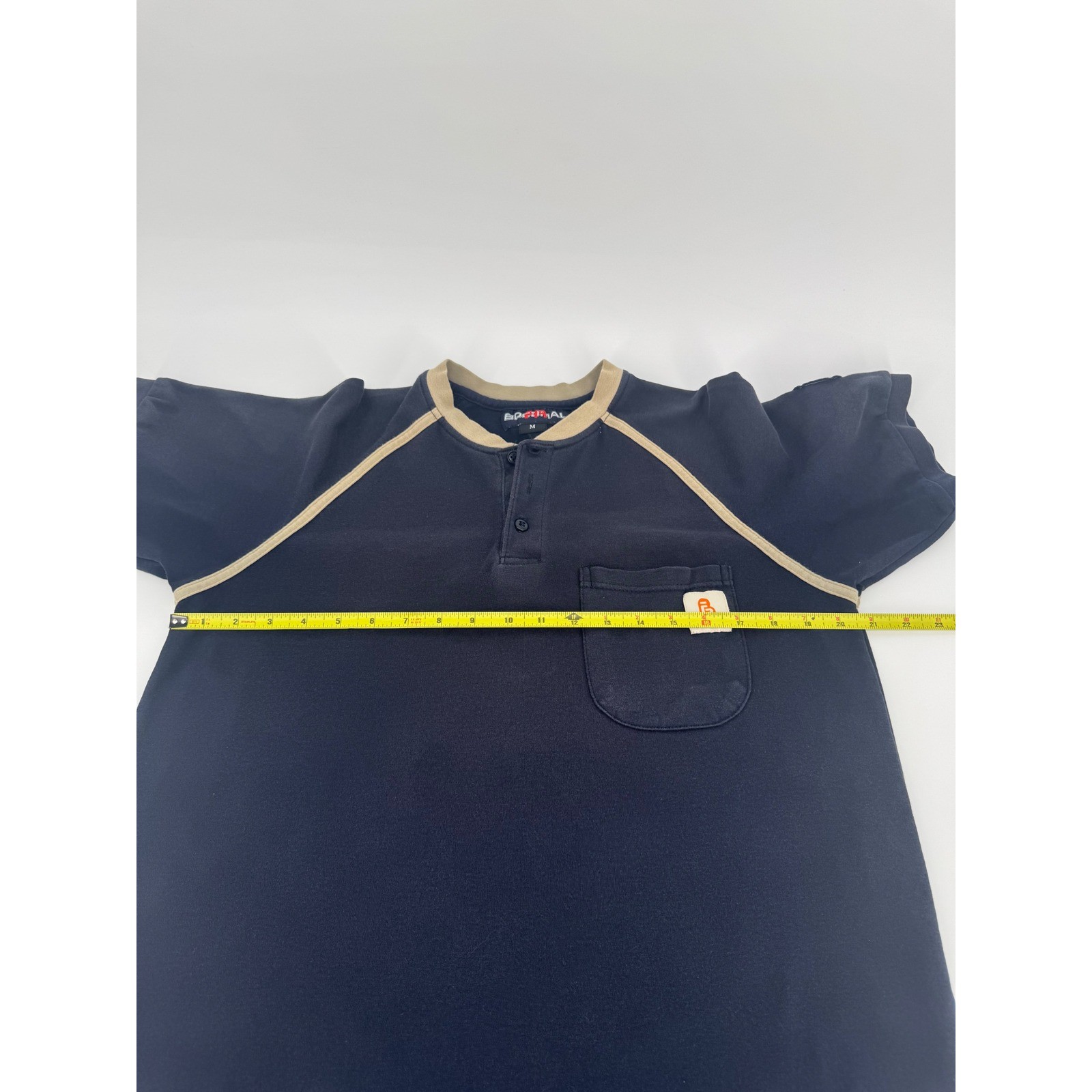 Bocomal FR Flame Resistant Henley Work Shirt Navy Blue Tan CAT 2 Mens Medium