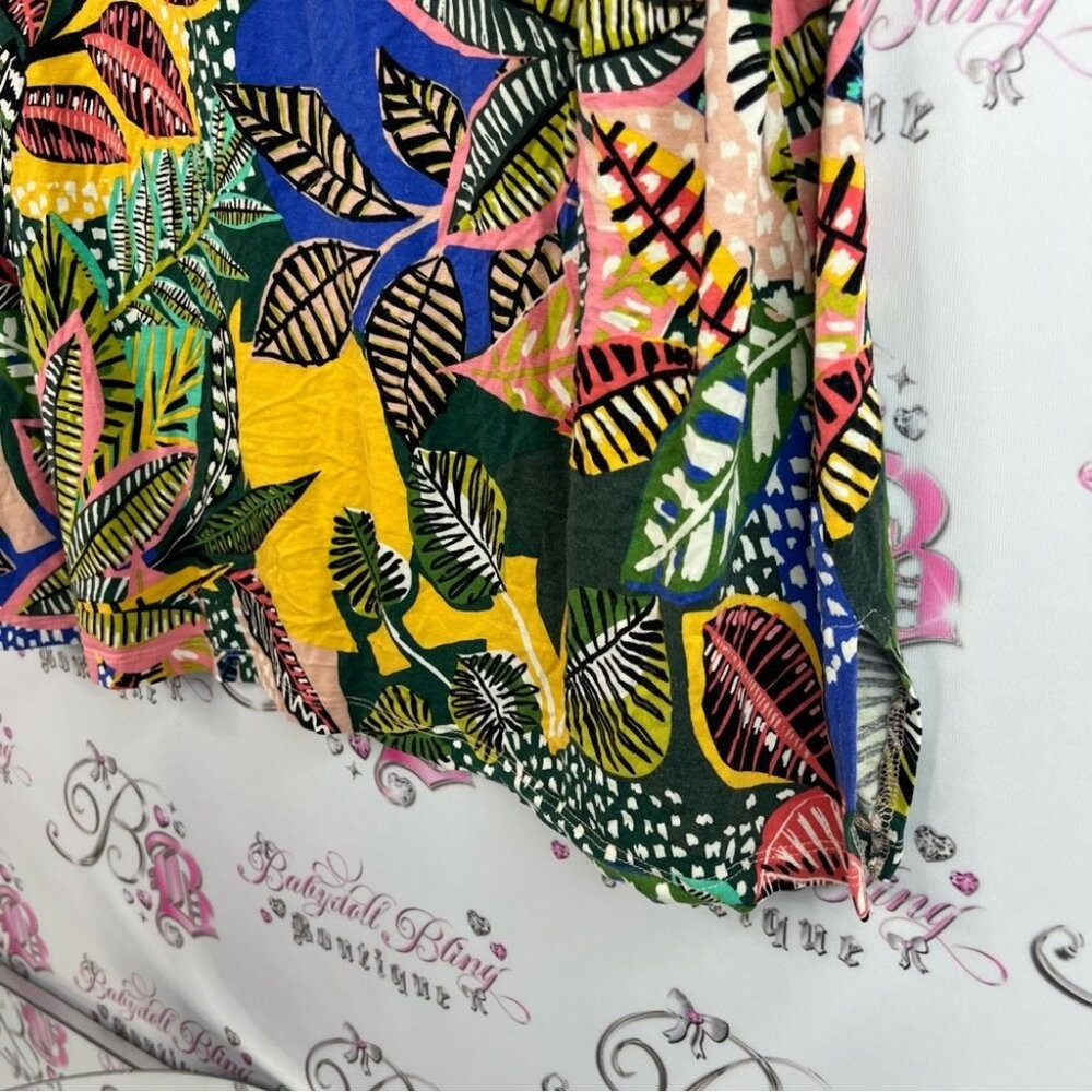 Cynthia Rowley tshirt tee tropical abstract floral Multicolor Leaf Print Blouse