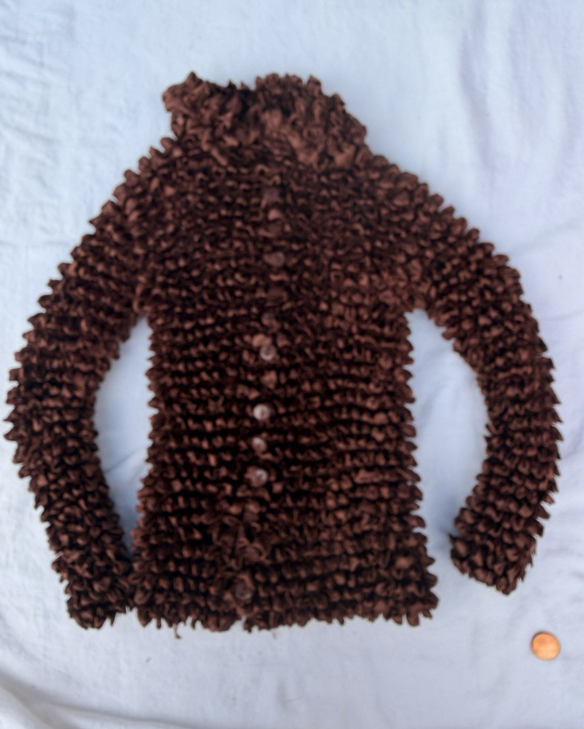 Women’s Brown Textured Ruffle Button-Front Long Sleeve Short Jacket One Size