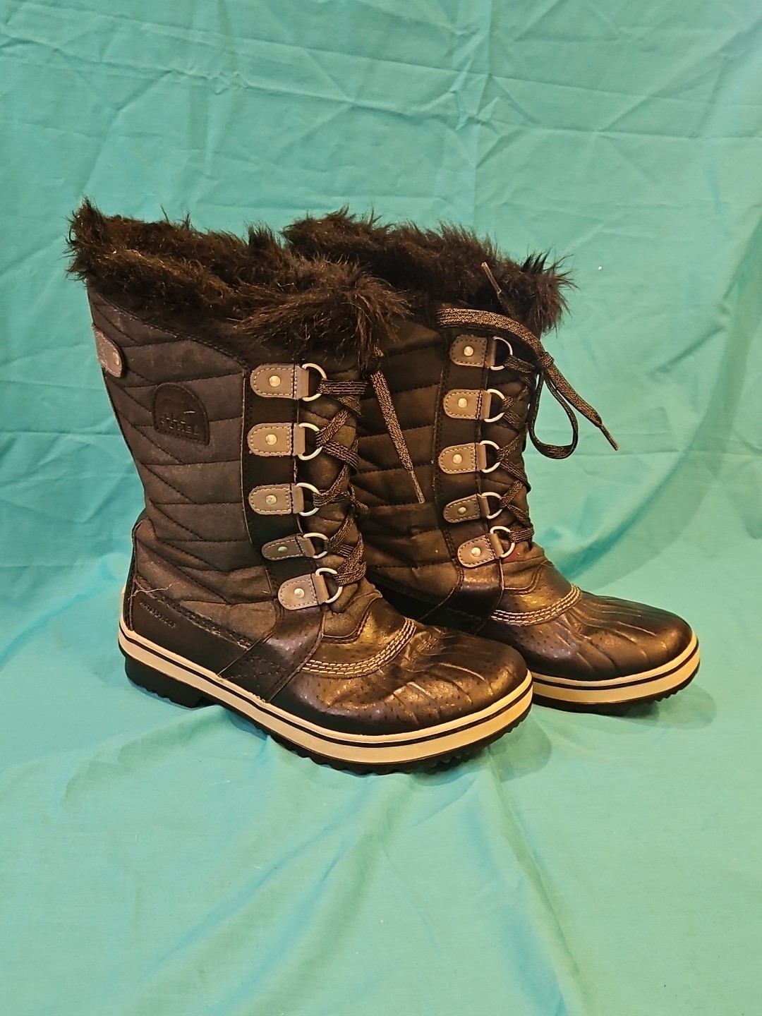 Sorel Tofeno II BIack Winter Snow Boots Faux Fur Lined Womens Size 6 NY2419-010