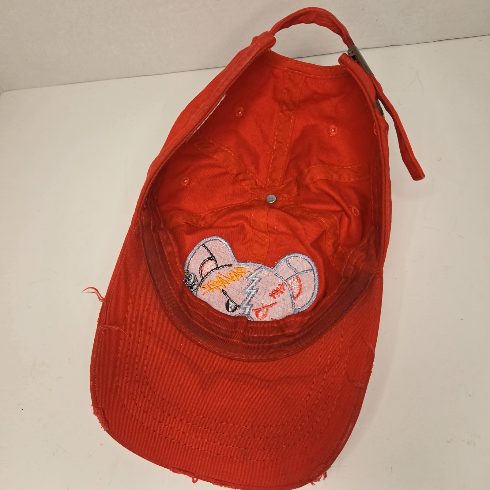 MUKA Headwear Red Savage Teddy Bear Hat Strapback Cap Distressed Style
