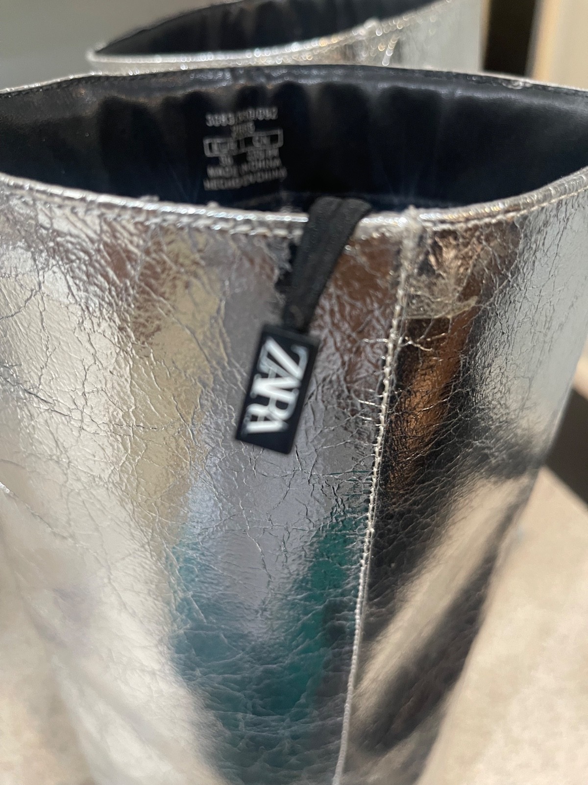 Zara Silver Metallic Gaiter Boots Sz 6 (36)