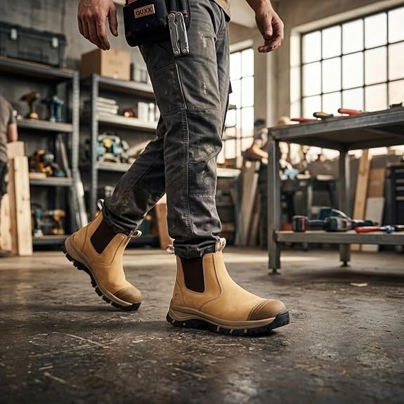 OUXX Steel Toe Chelsea Work Boots for Men, 6 inch, Slip-On, Rubber Outsole