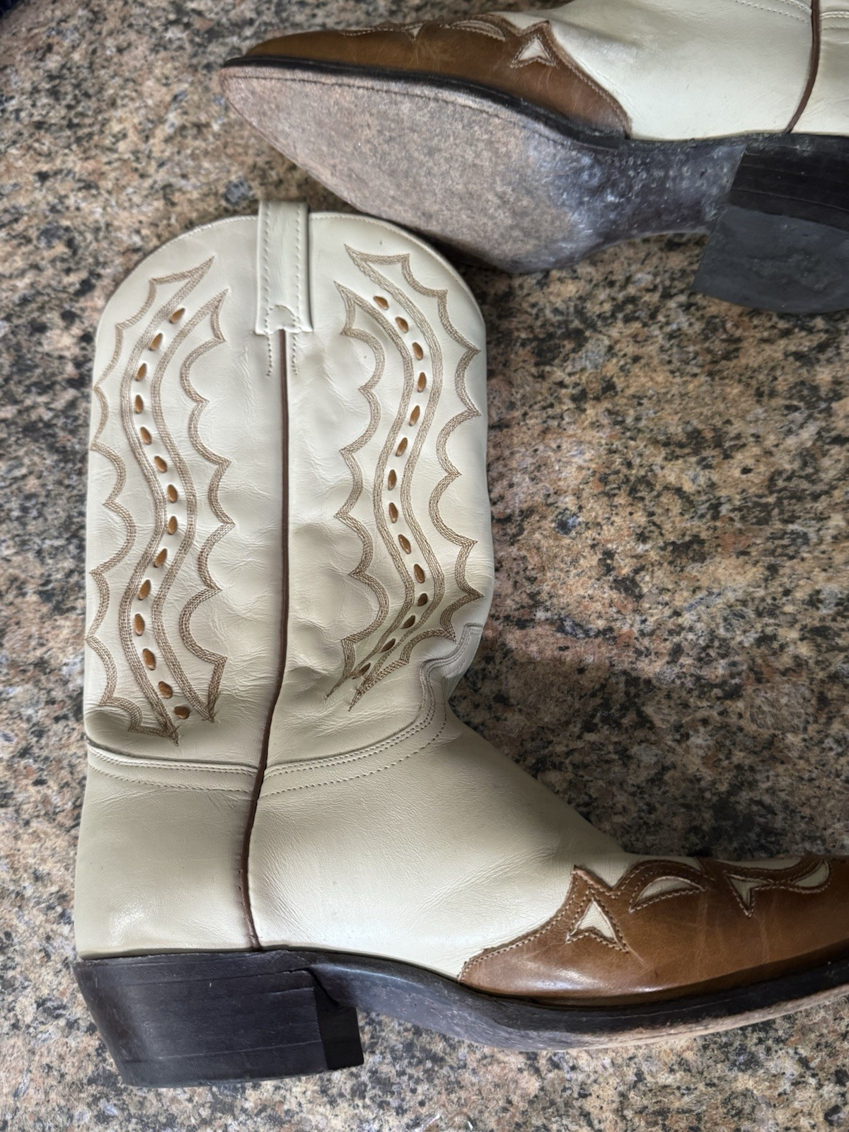 J Chisholm Vintage Men’s Cowboy Boots Brown Leather Size 11.5 Made In USA White