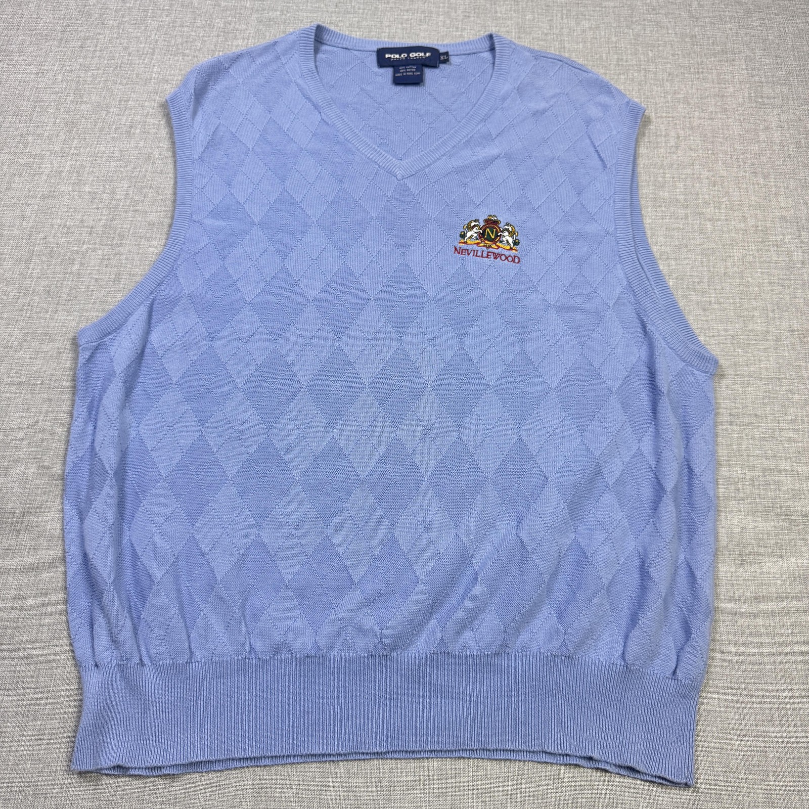 Polo Golf Ralph Lauren Argyle V-Neck Sweater Vest Mens XL Blue Embroidered