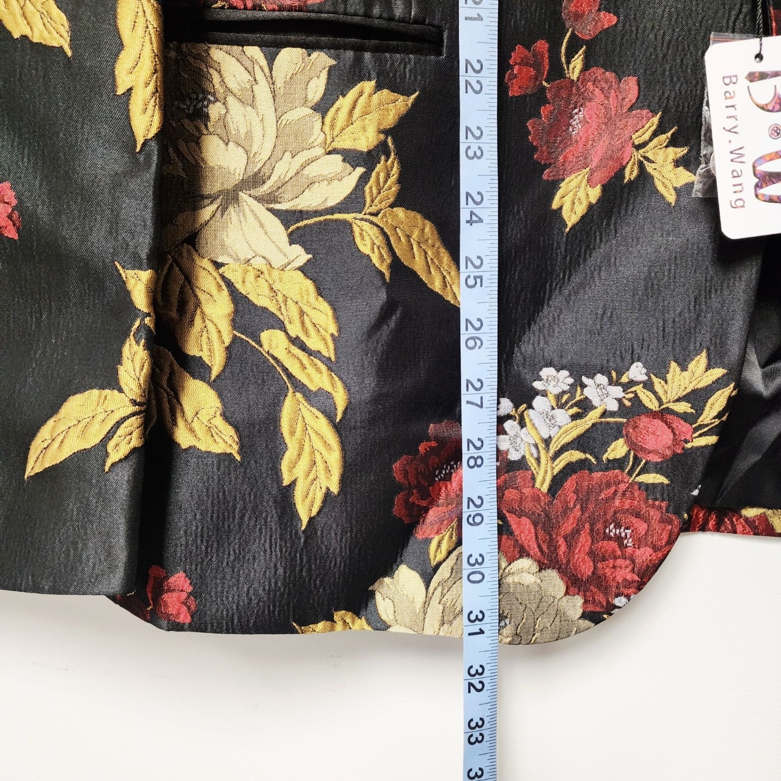 Barry.Wang Mens Floral Print Tuxedo Jacket Blazer Black Red Gold Size XL
