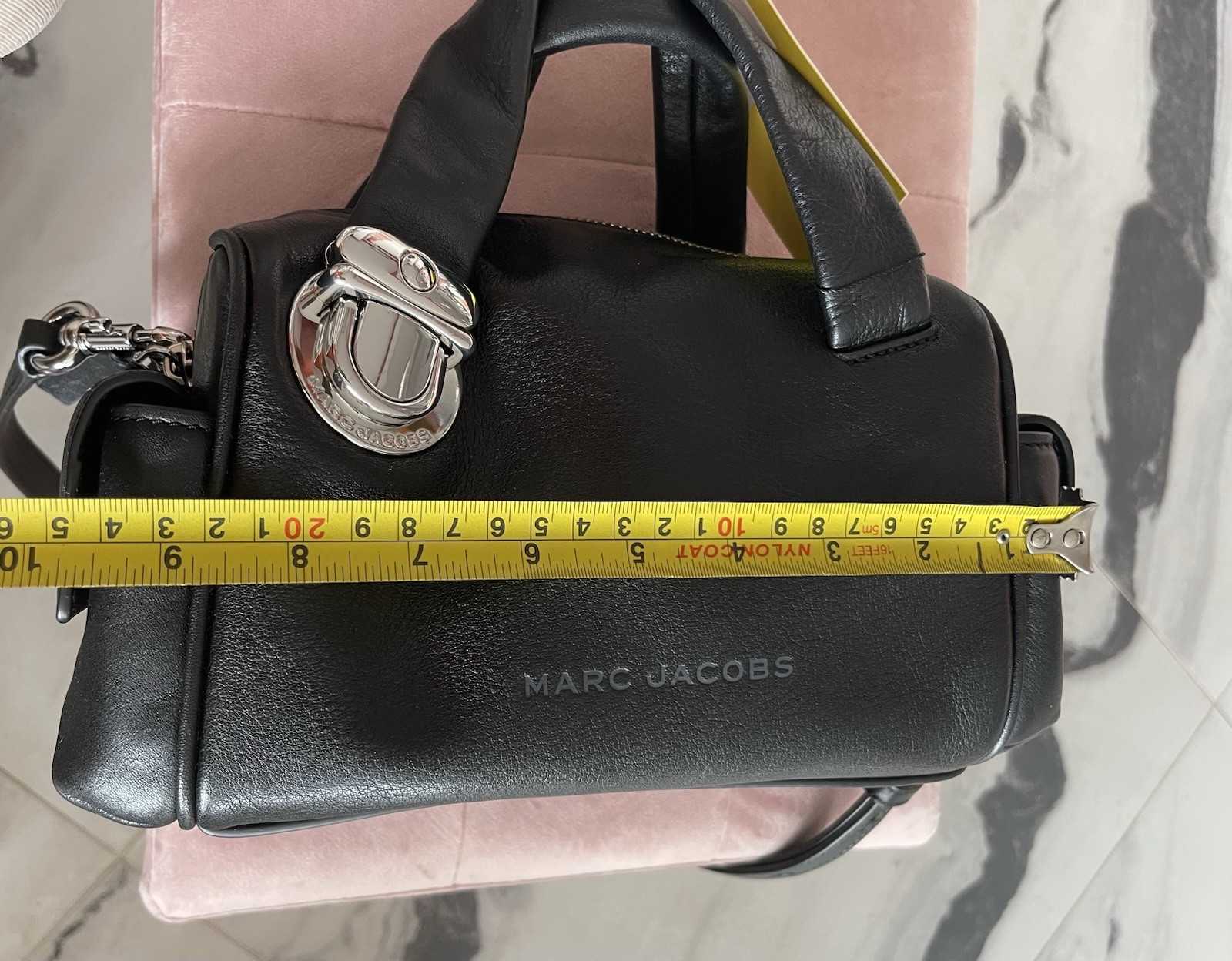 NWT MARC JACOBS Mini Pushlock Black Leather Satchel /Shoulder/Crossbody Bag $550