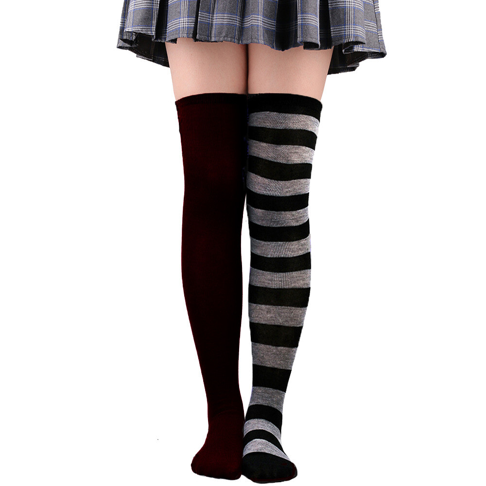 Soft Ladies Top Stay Up Extra Contrast Long Socks Thigh High Over the Knee Socks