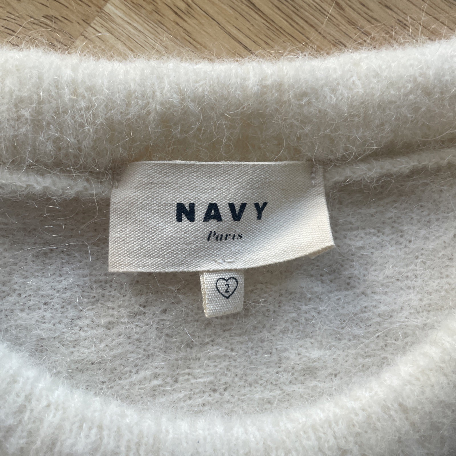 NAVY PARIS Alpaca Blend White Knit Heavy Warm Stripes Sweater Size 2 (M/L)