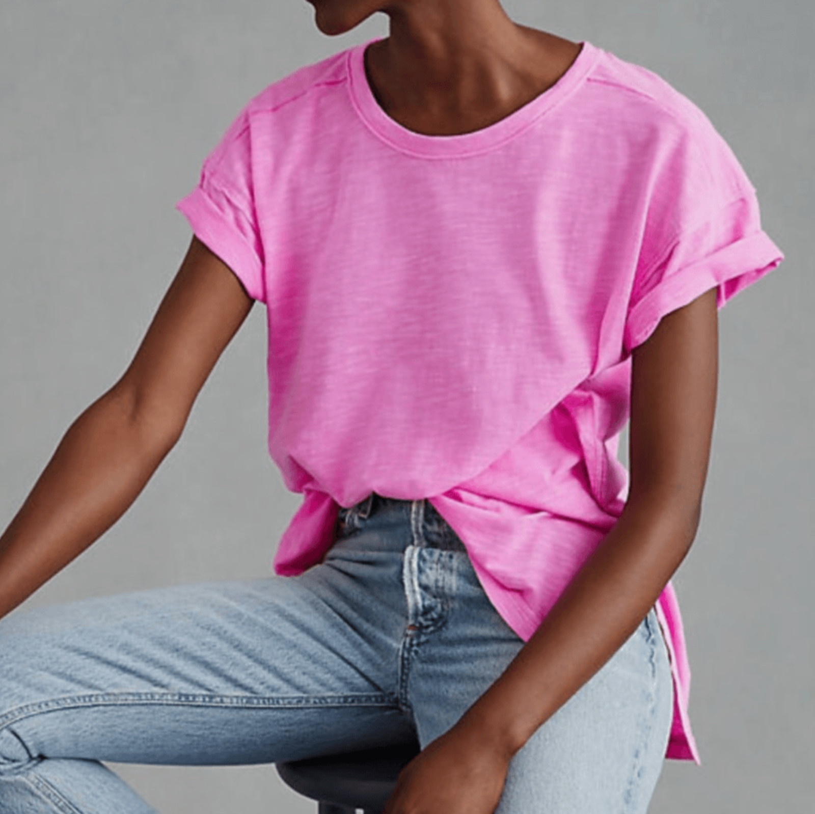 Pilcro by Anthropologie Hot Pink The Jordyn Oversized Cotton Tee Sz XL