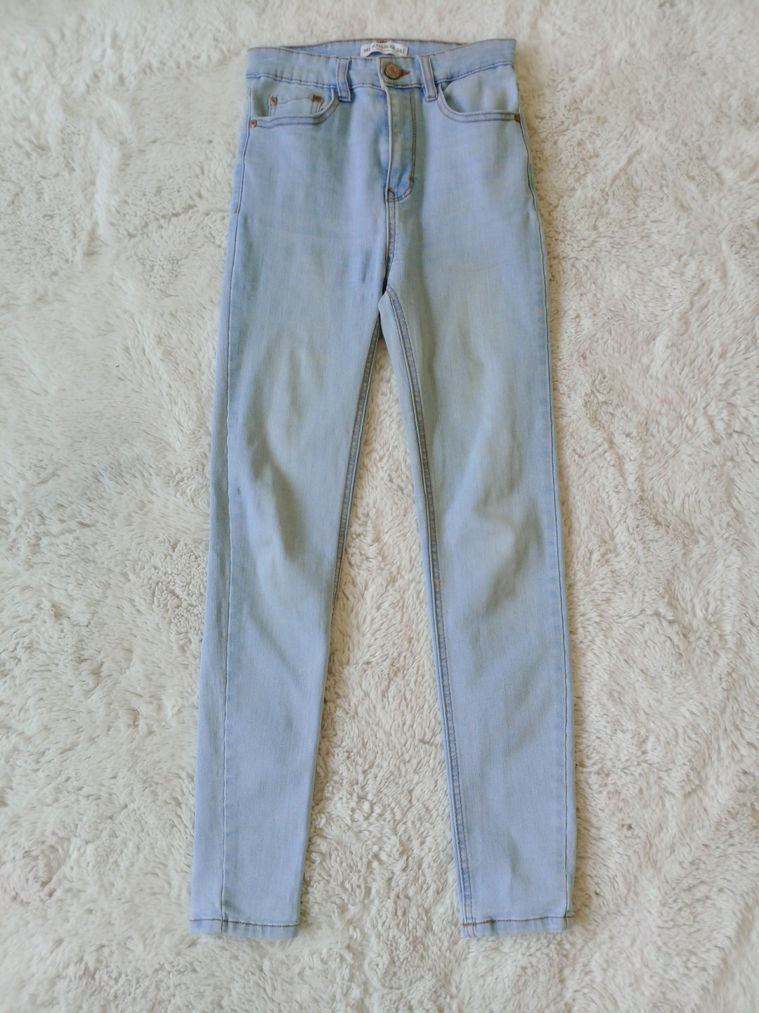 Pull&Bear Light Blue Wash Denim Skinny Jeans Tapered High Rise EU 34 UK Size 8