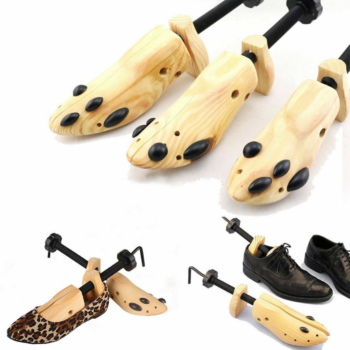 2025 One Pair 2-way Wooden Adjustable Shoe Stretcher for Men Women Size 9-13 New