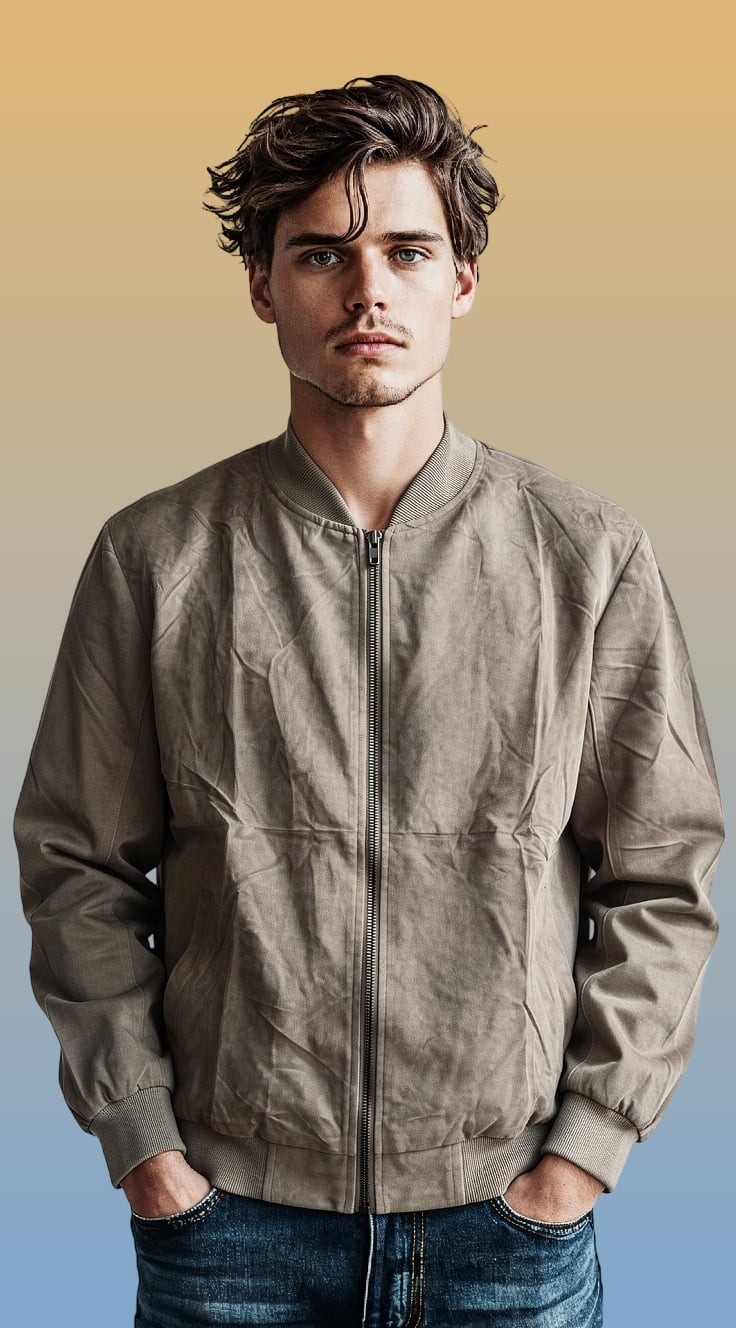 COOFANDY Men’s Faux Suede Bomber Jacket Size L