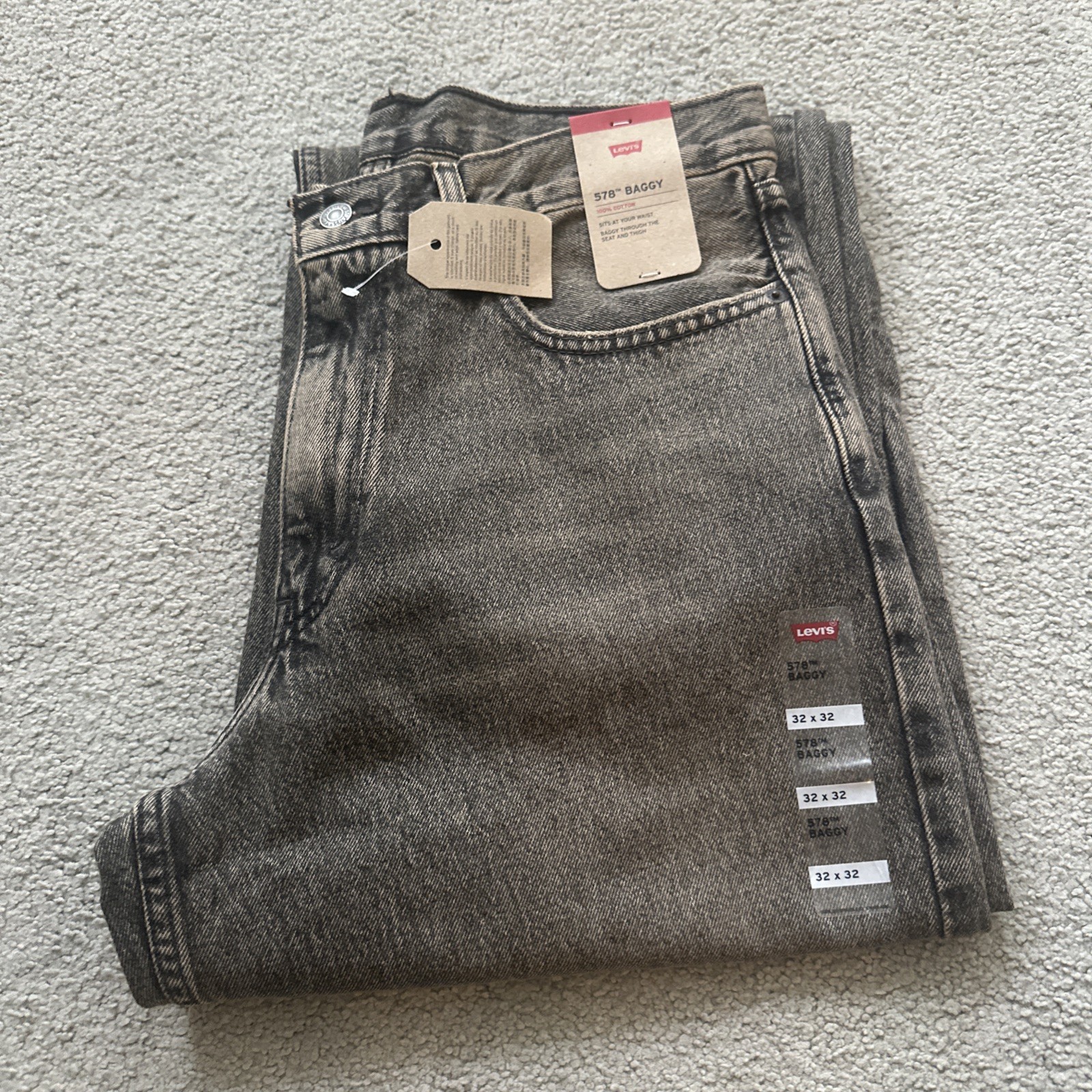 Levi ‘s Men’s 578 Baggy Throughout Denim Jeans Sz. 32Wx32L Dusty Gray New W Tag