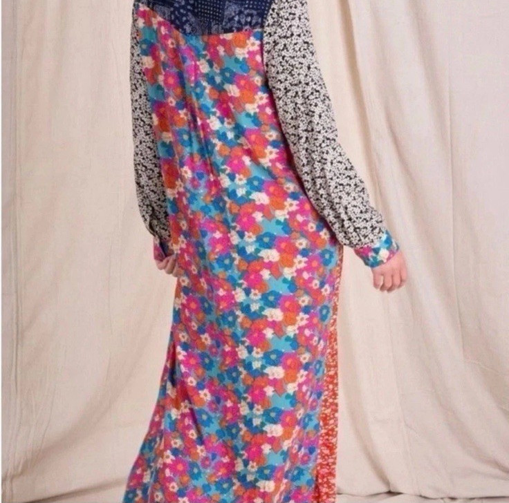 Natural Life Esme Patchwork Mixed Print Floral Maxi Shirt Dress Boho Artsy Sz M