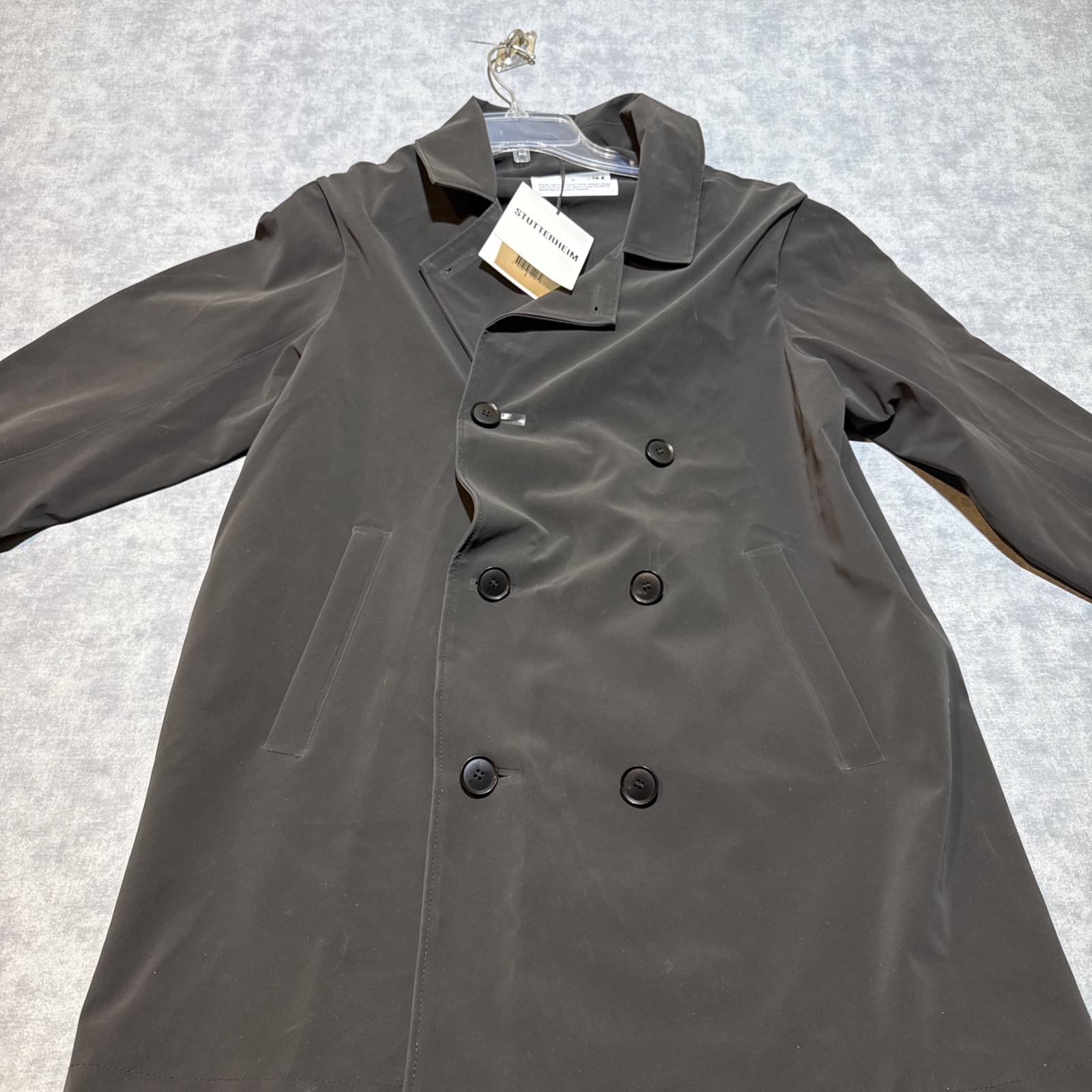 STUTTERHEIM Waterproof Cotton Black Trench Overcoat Men Small Black