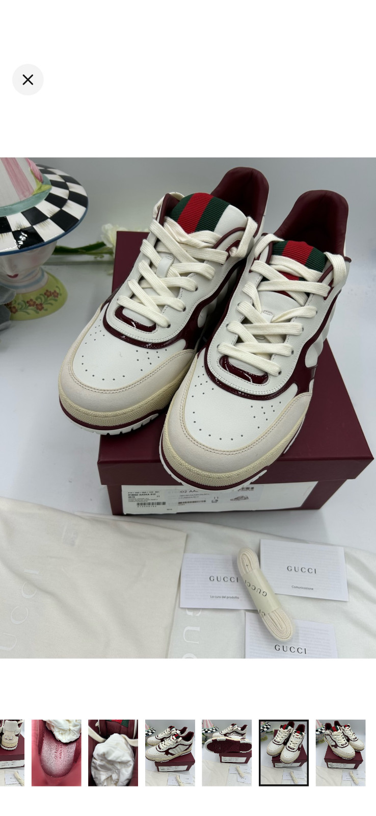 Men’s Gucci re-web sneakers in white leather and patent trim size 11 fits 12 US