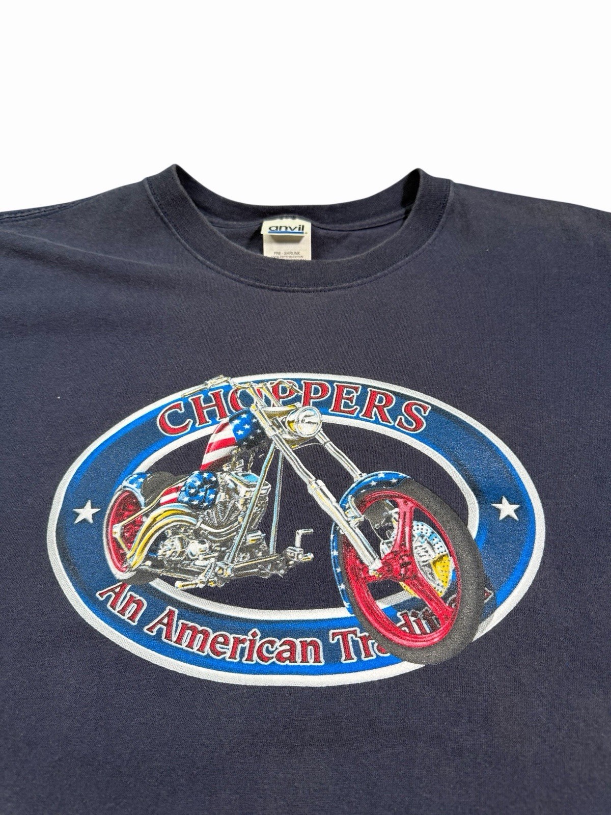 Vintage Y2K Choppers Bikers American Logo T-Shirt Style Size L Navy Blue
