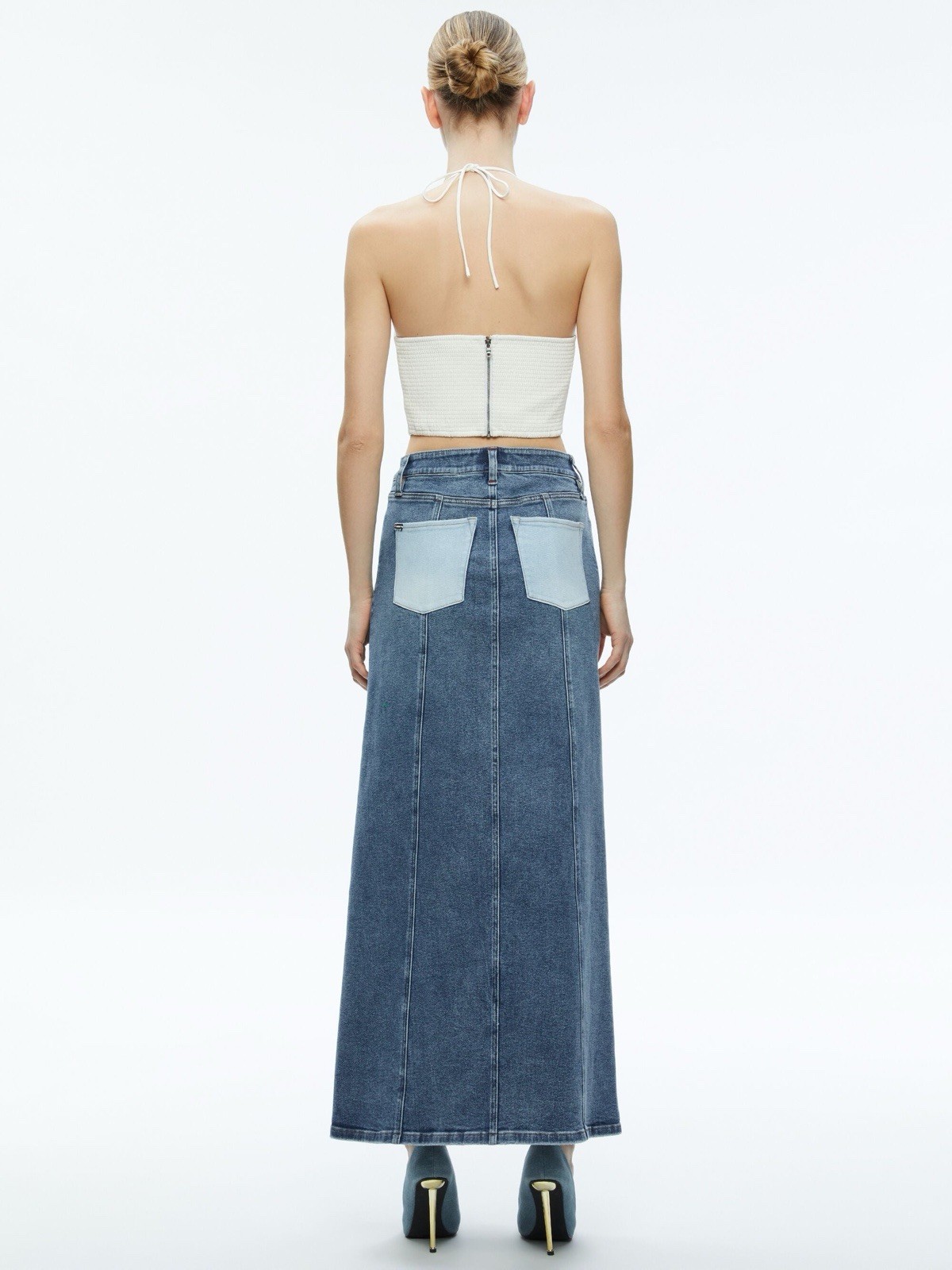 Alice + Olivia Rye Denim Two Tone Maxi Skirt/Size 25