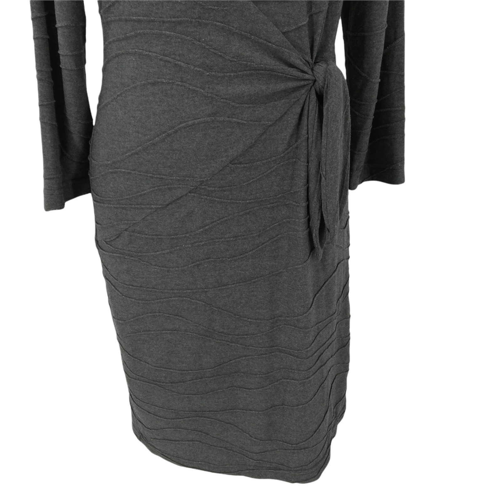 Sharagano Bodycon Knit Dress Size 4 3/4 Length Sleeve Asymmetrical Gray Wrap