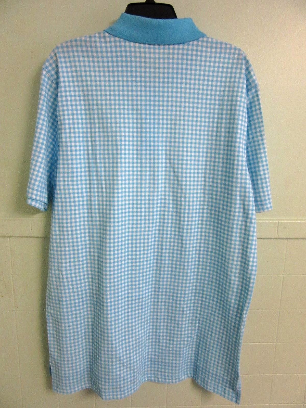 New at $30 Men’s Large Tall 33″ Long Blue/White Knit Shirt
