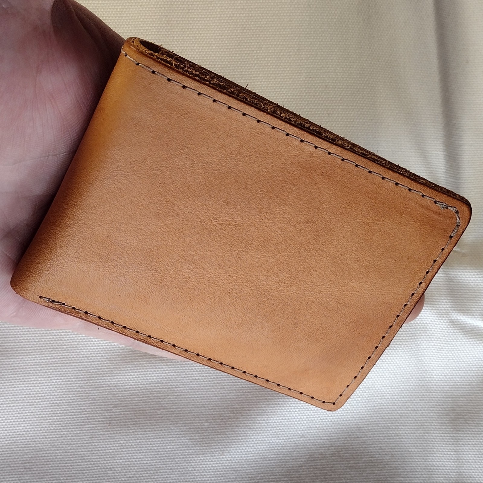 handmade 100% real leather bifold billfold wallet aged natural veg tan