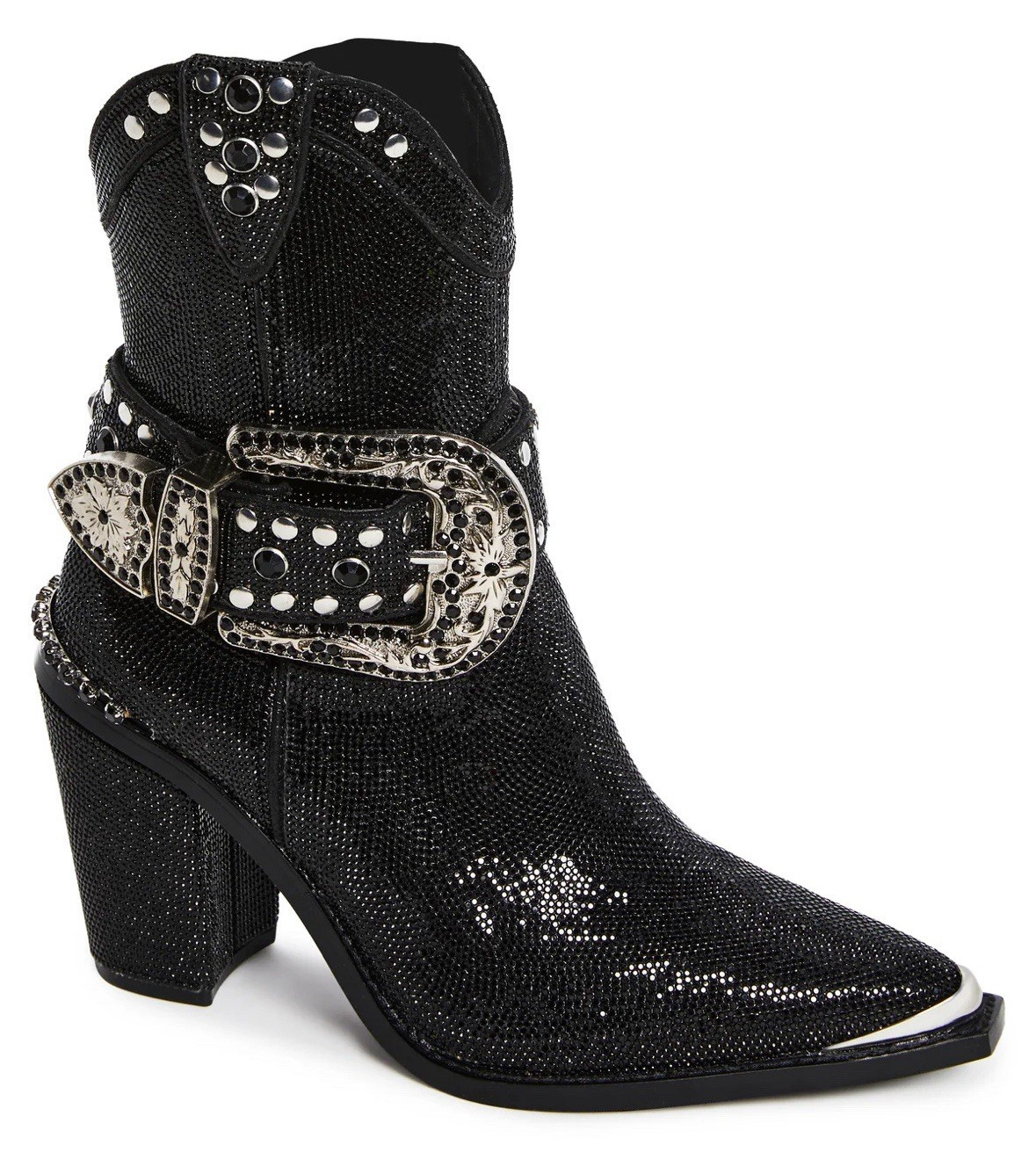 Dolls Kill Sharp Sheriff Shine Black Leather Ankle Boots Studded Buckle 7.5