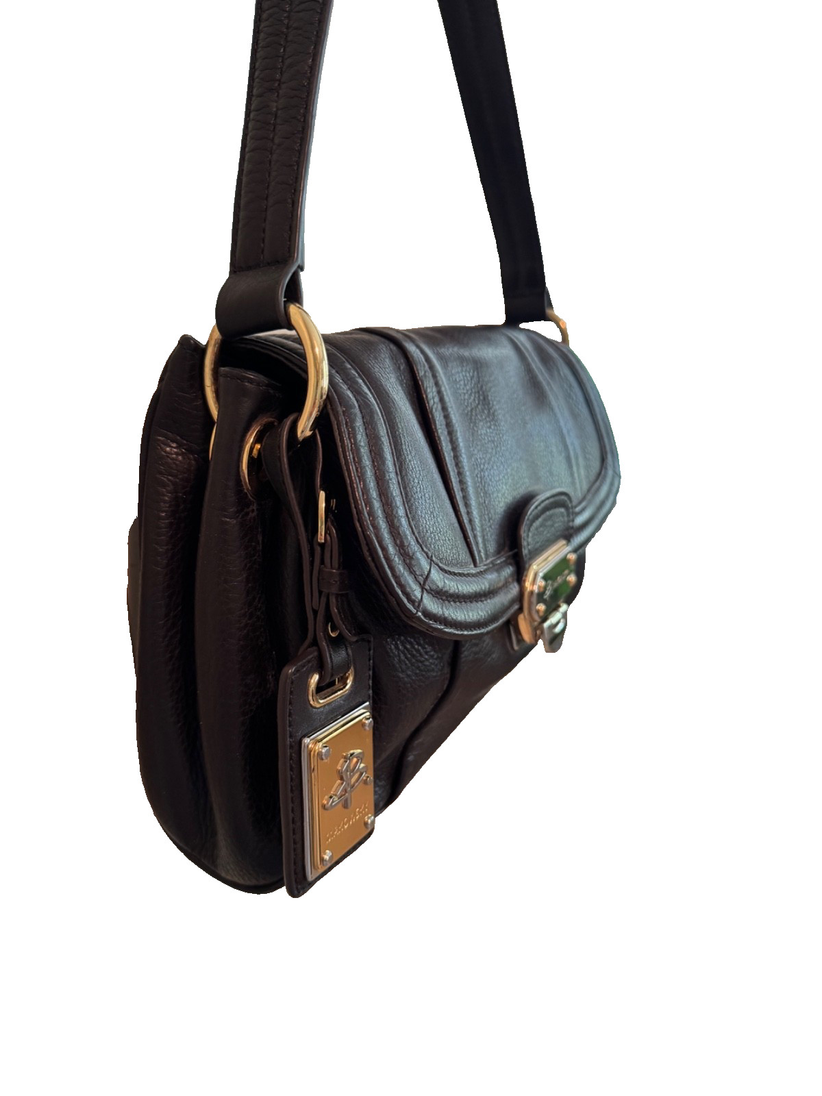 B Makowsky Leather Handbag Black Shoulder Bag W/black Strap