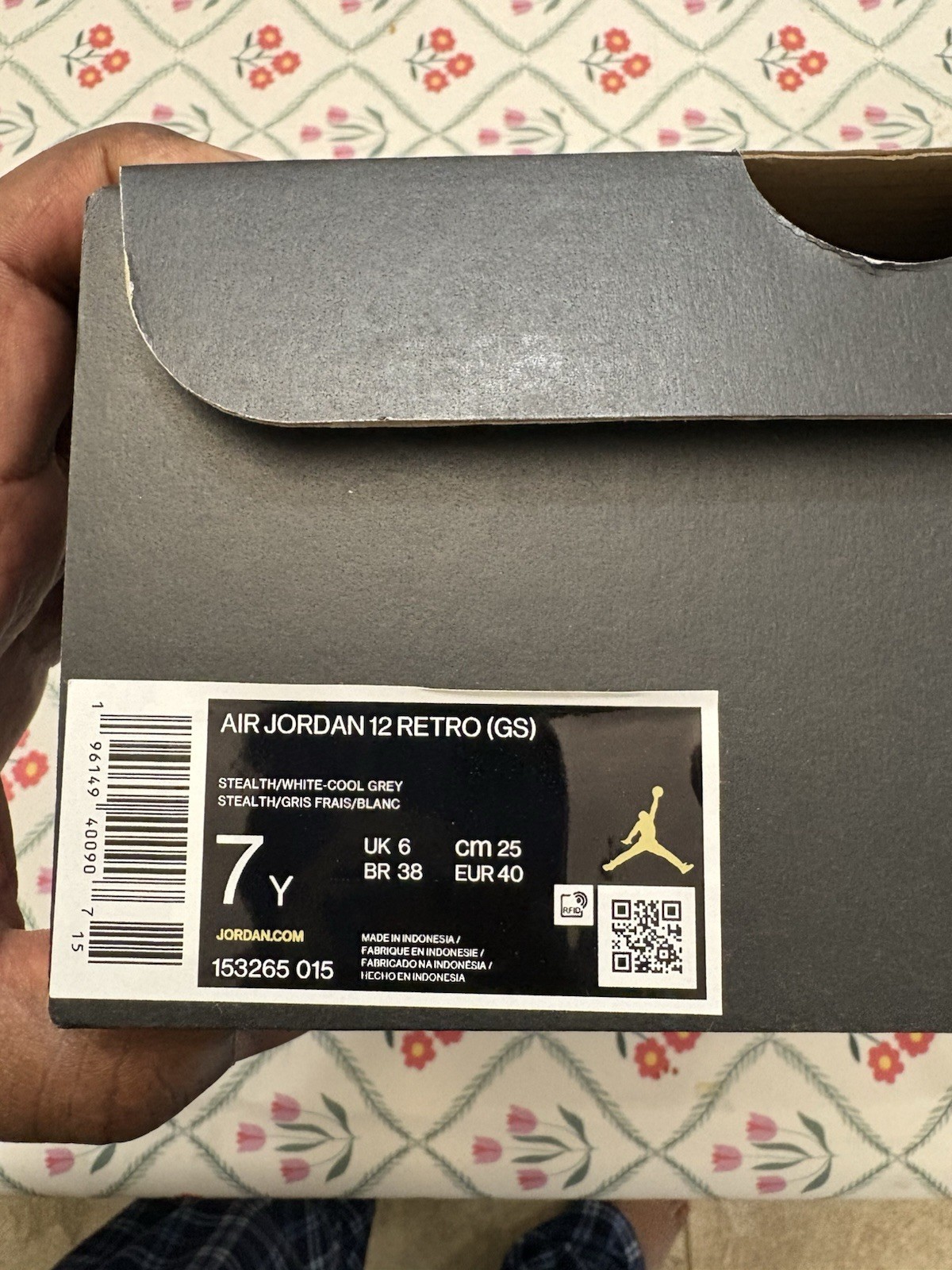Air Jordan 12 Retro Stealth Grey Size 7 Youth. Great condition with Box