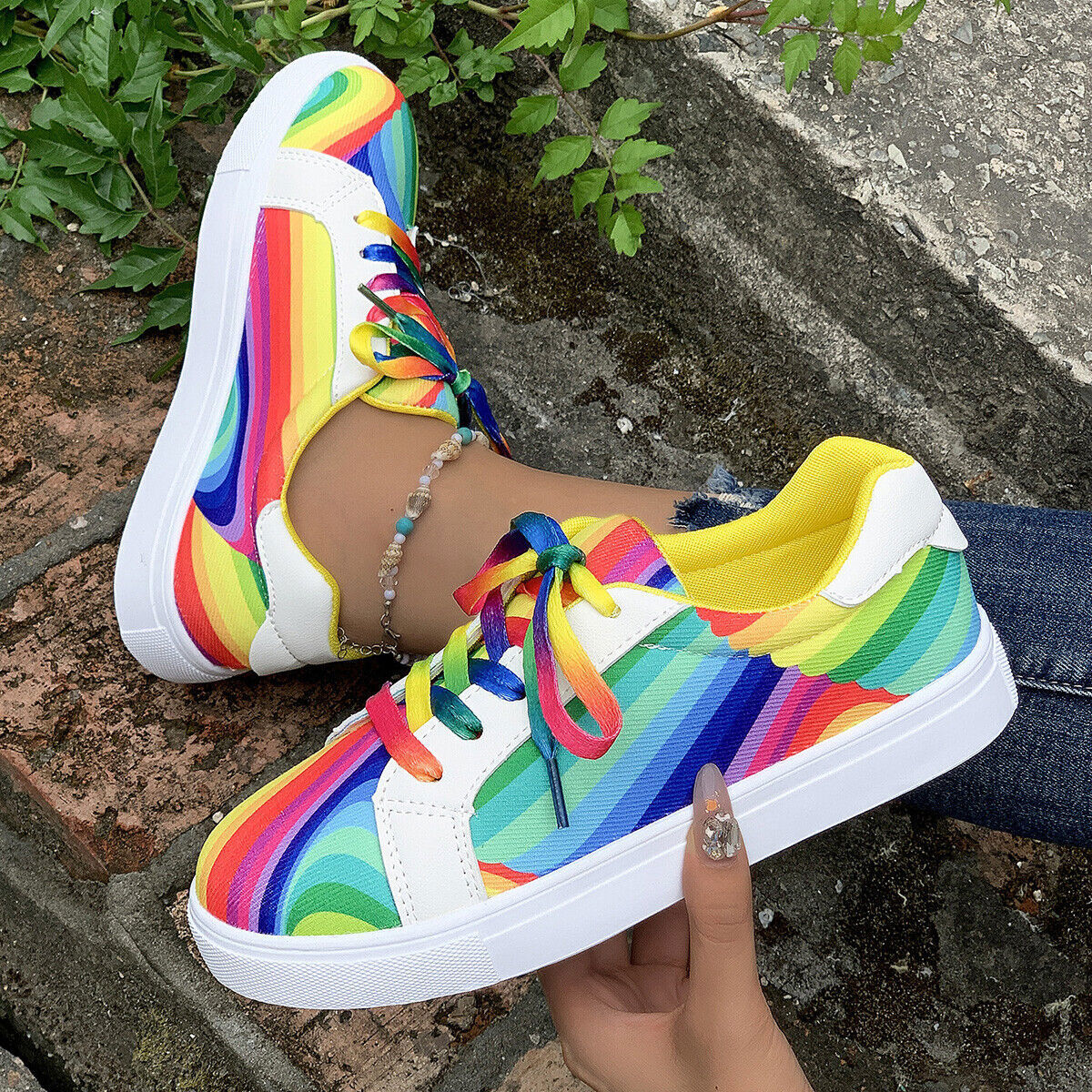 Women’s Rainbow Walking Sneakers Casual Sports Tennis Running Shoes New