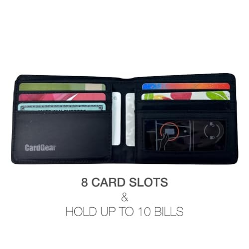 RFID Blocking Full Size Bifold Wallet with 8 Card Slots, Faux Leather Jet Black