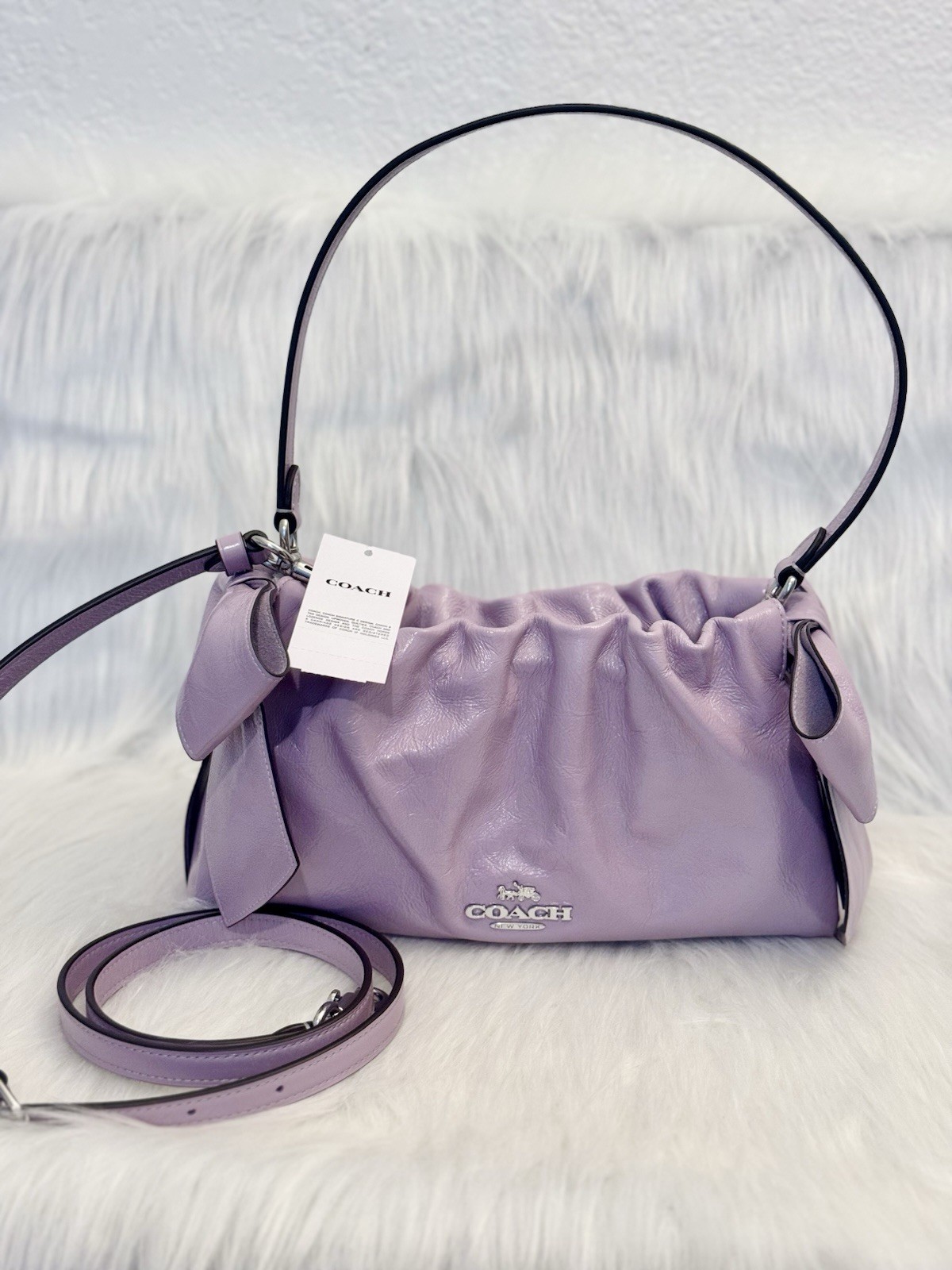 Coach Faye Shoulder Bag With Bows CDY95 crinkle leather/Silver/Light Amethyst