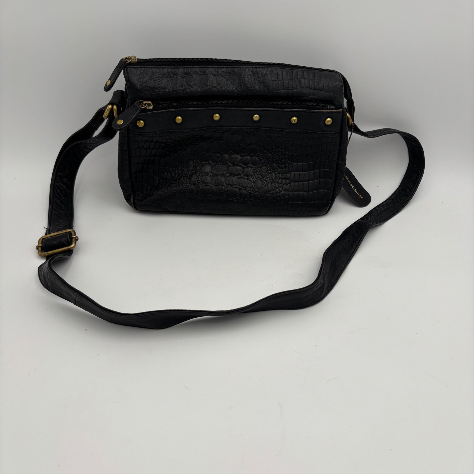 Great American Leather Works Crossbody Bag Women Small Black Good Croc Embossed