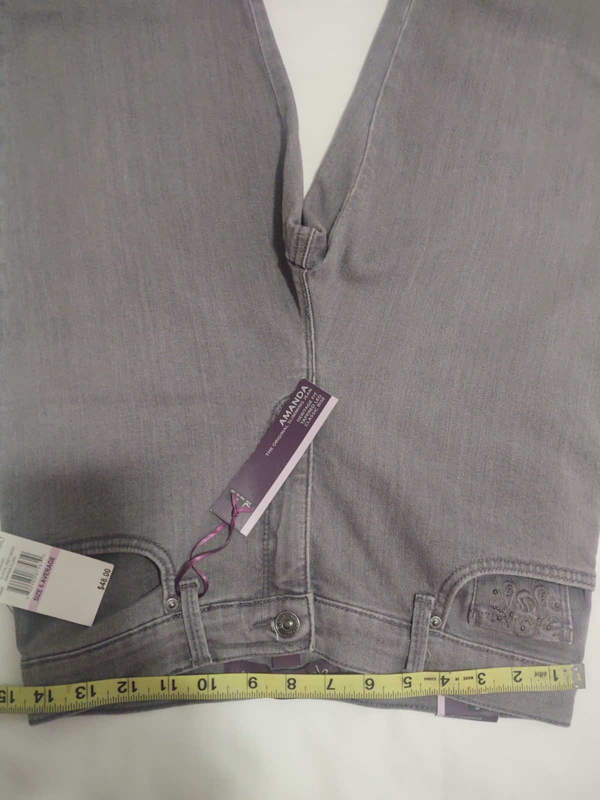 Gloria Vanderbilt Ladies’ Amanda Stretch Denim Jeans – Grey Wash 6 NWT