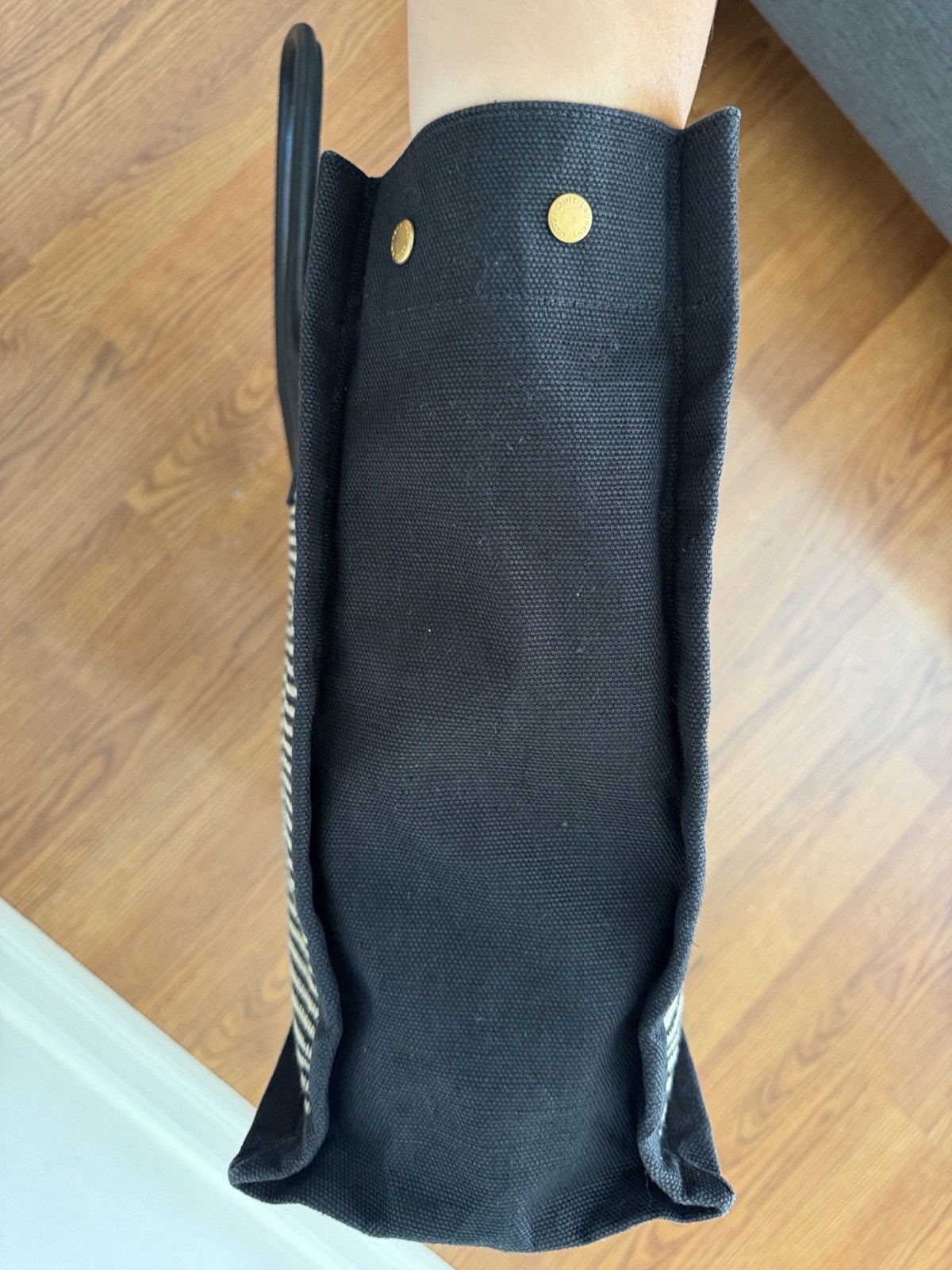 Saint Laurent Rive Gauche Tote Black/White Logo Zip Closure, Inner Pockets