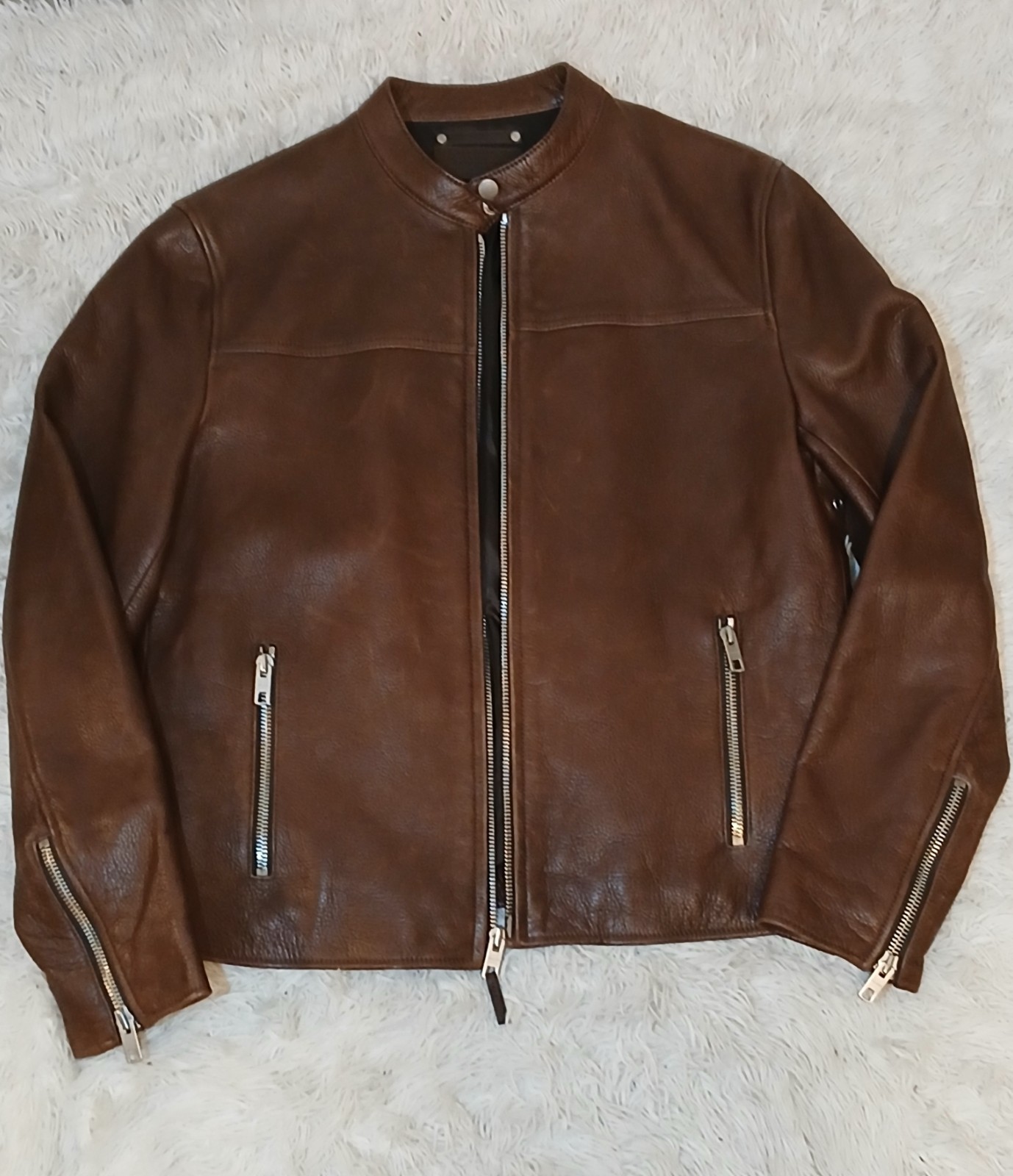 Coach Leather Moto Racer Jacket – Size L – Brown – RN#132154