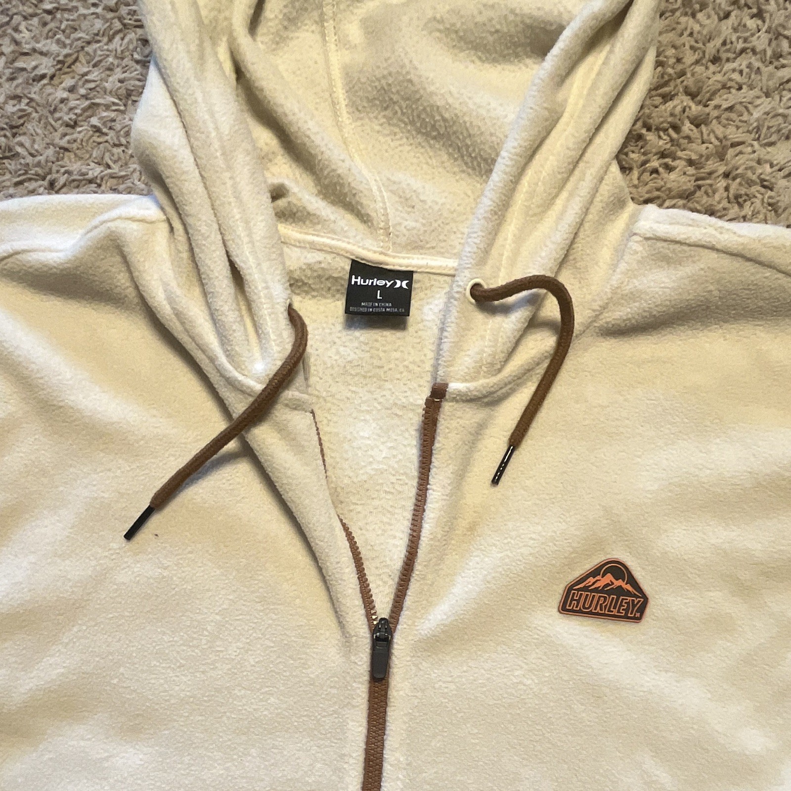 Hurley Men’s L Polyester Fleece Beige/Orange/Black Colorblock 1/4 Zip Hoodie