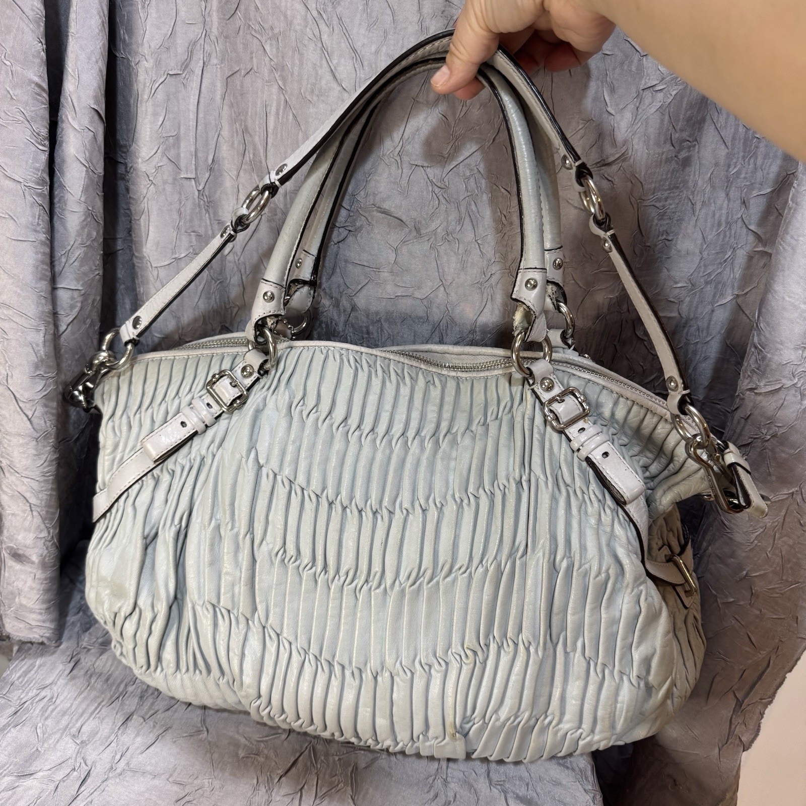 COACH Madison Sophia Satchel Shoulder Bag Gray Gathered Leather